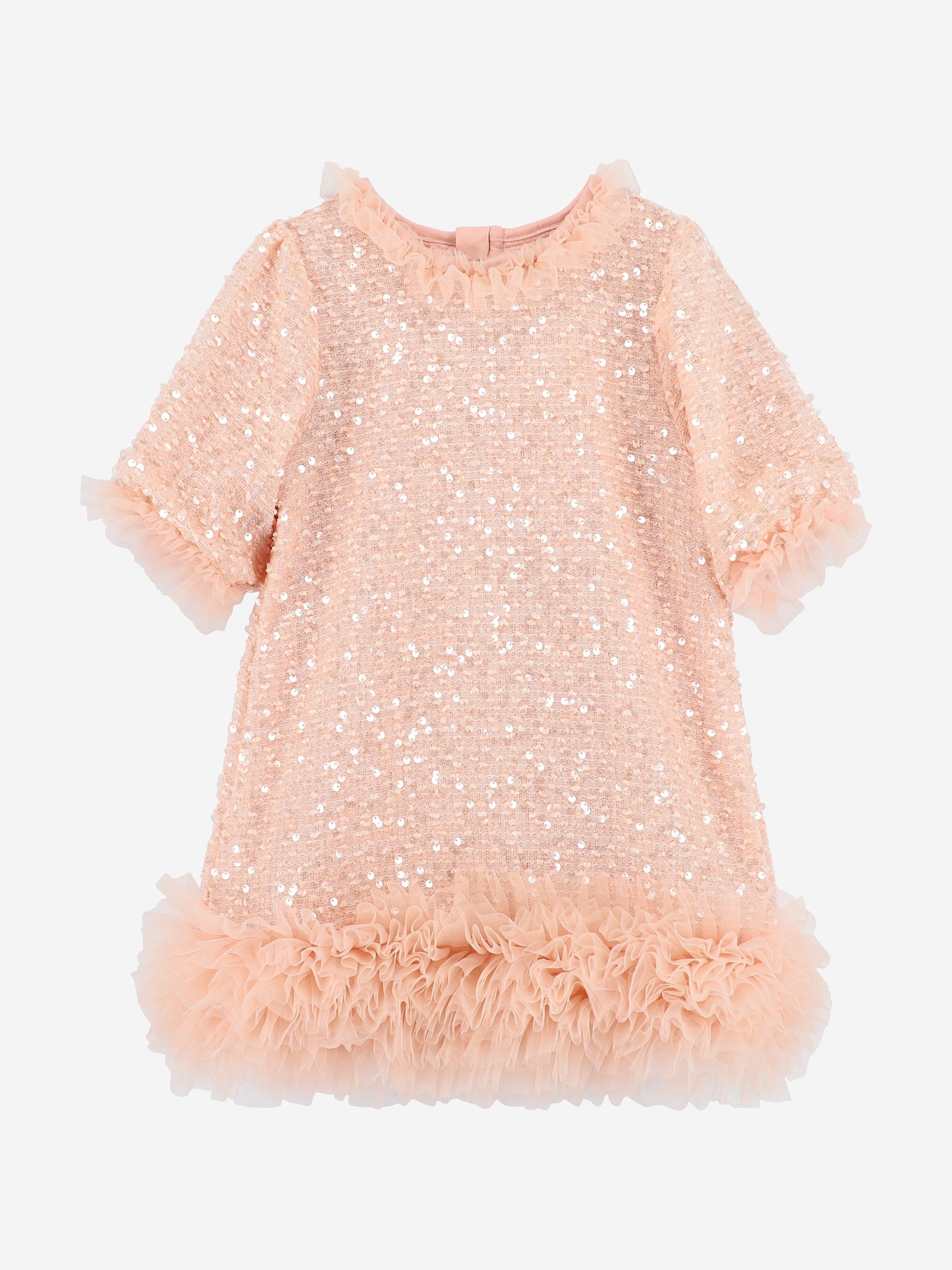 Angels Face Girls Dylas Ruffle Sequin Dress in Pink