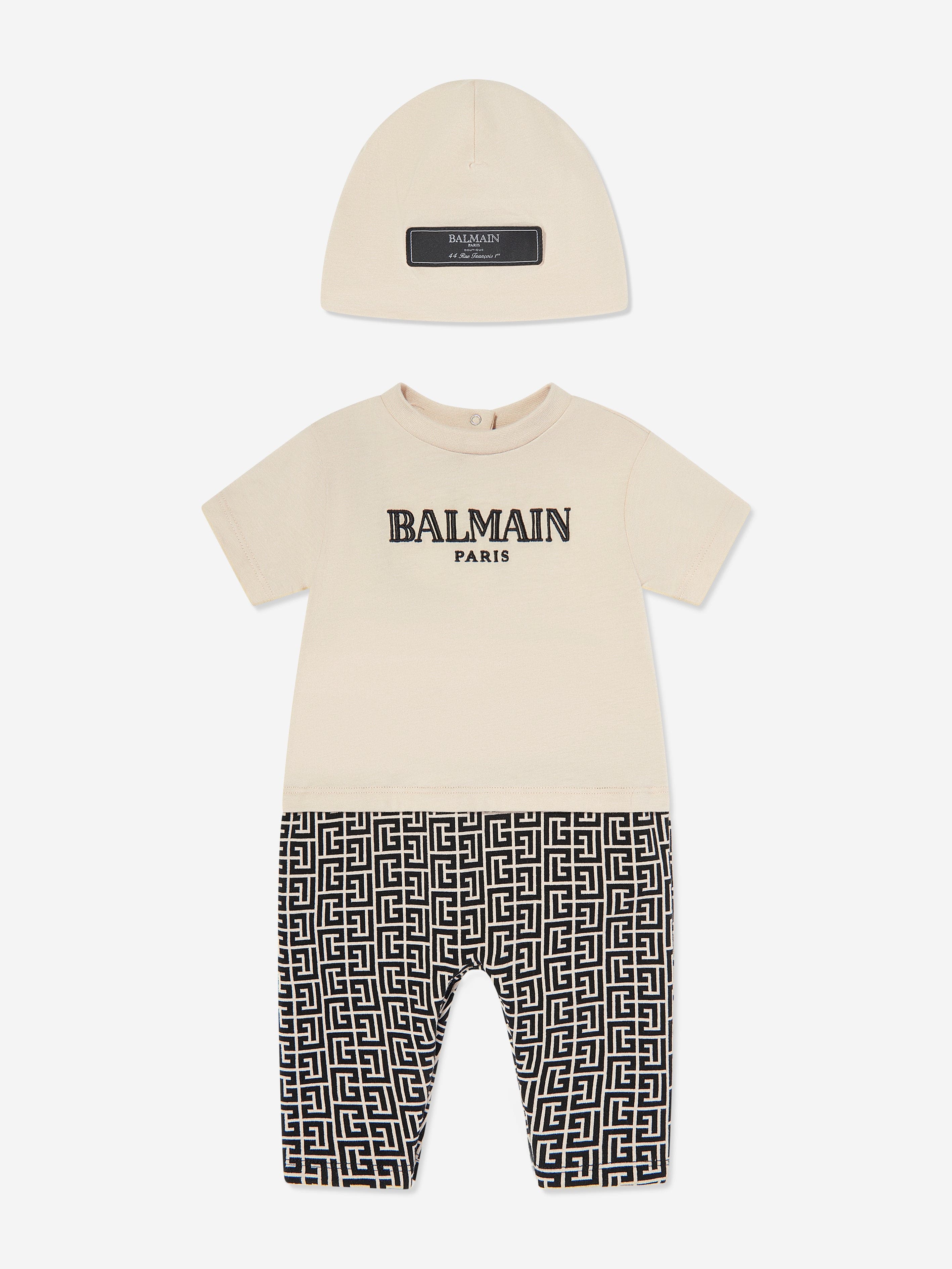 Mayoral 2pc Baby Boy Beige Striped Romper with Hat Set
