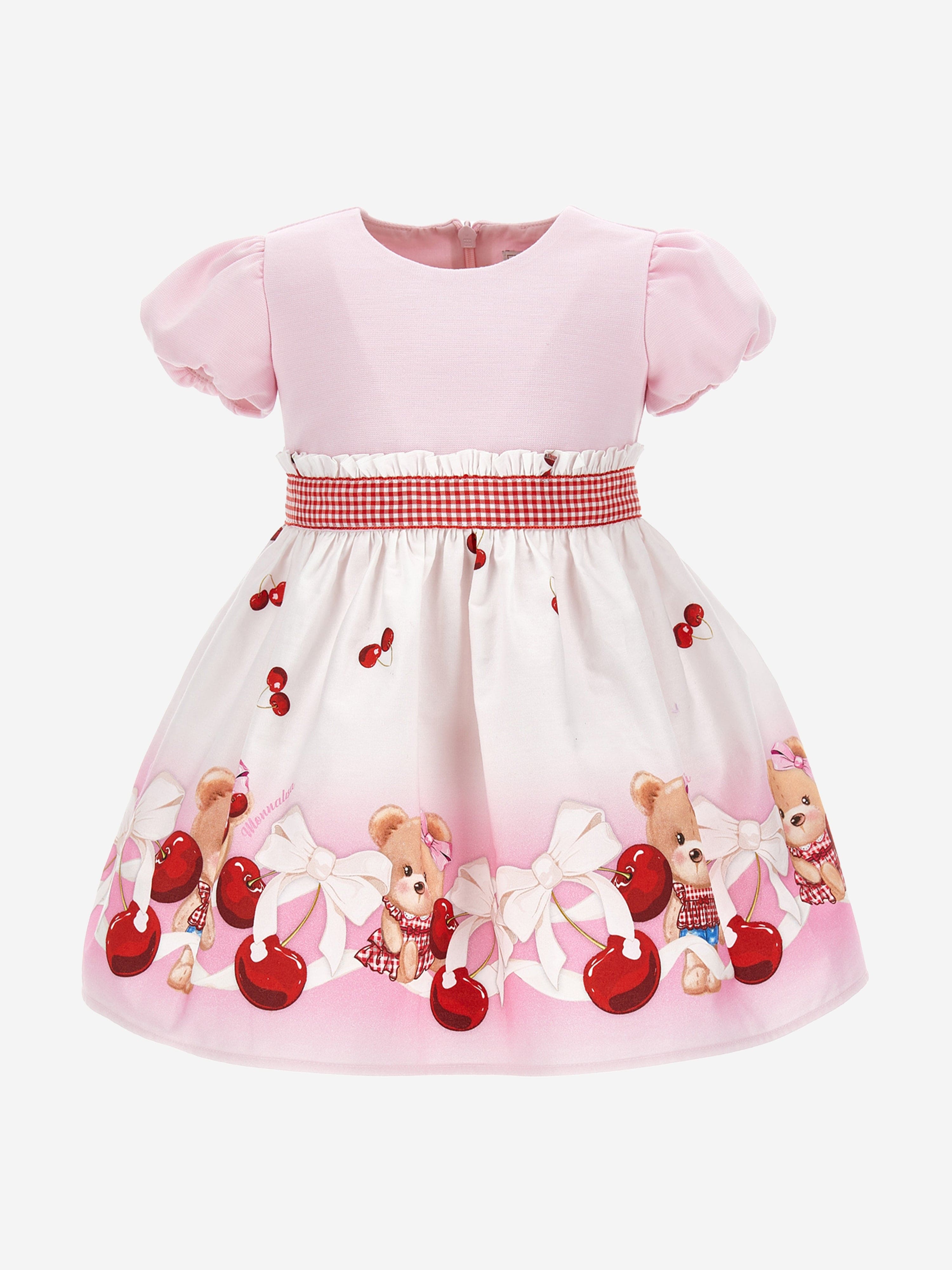 Terry Stuff Dress For Baby Girl In Bear Print Pink Color