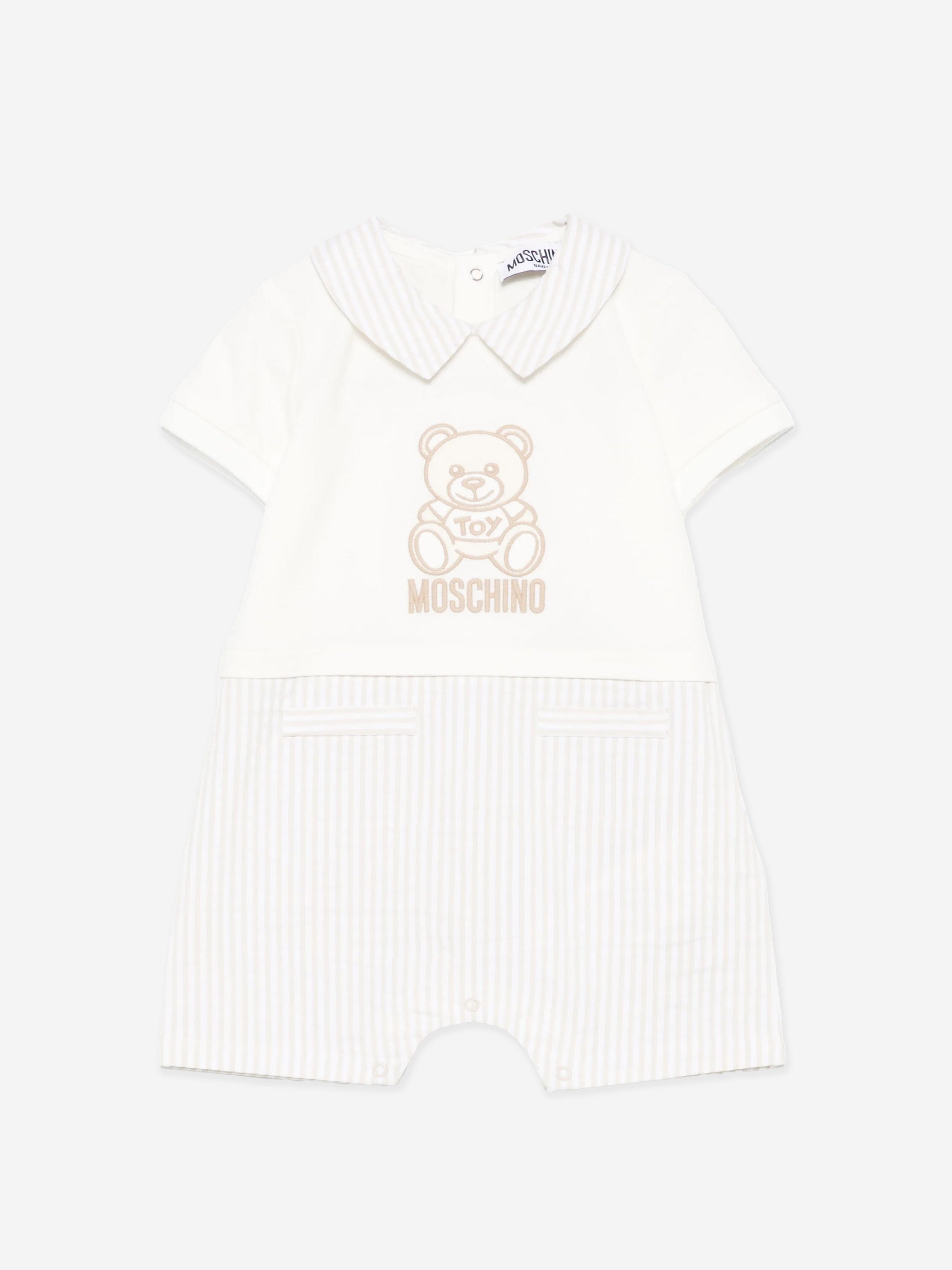 Summer Arrival Baby Boys Teddy Bear Pattern Short Sleeves Rompers with Turn-down Collar