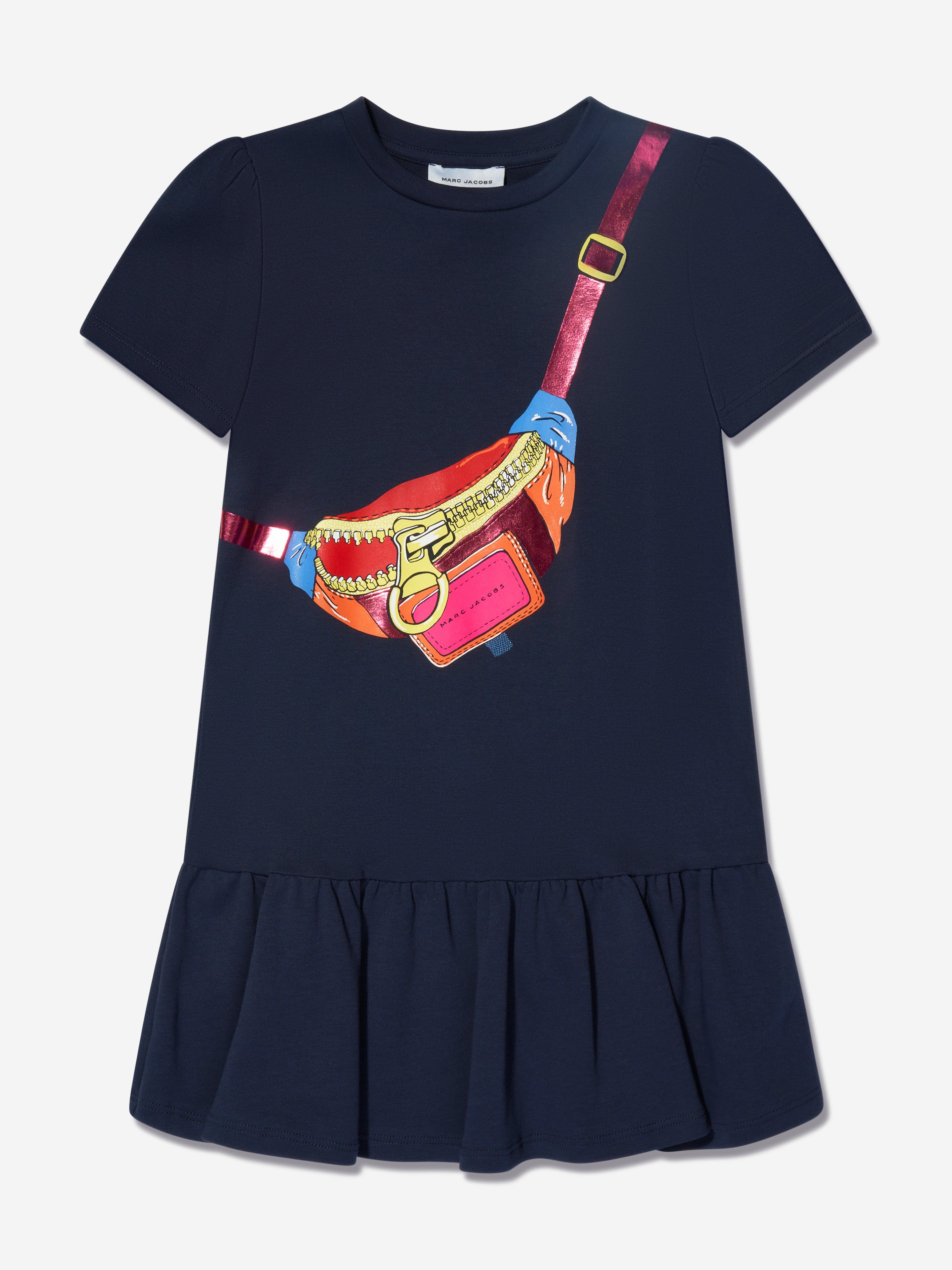 Girls Trompe L'oeil Bag Print Dress in Navy Childsplay Clothing