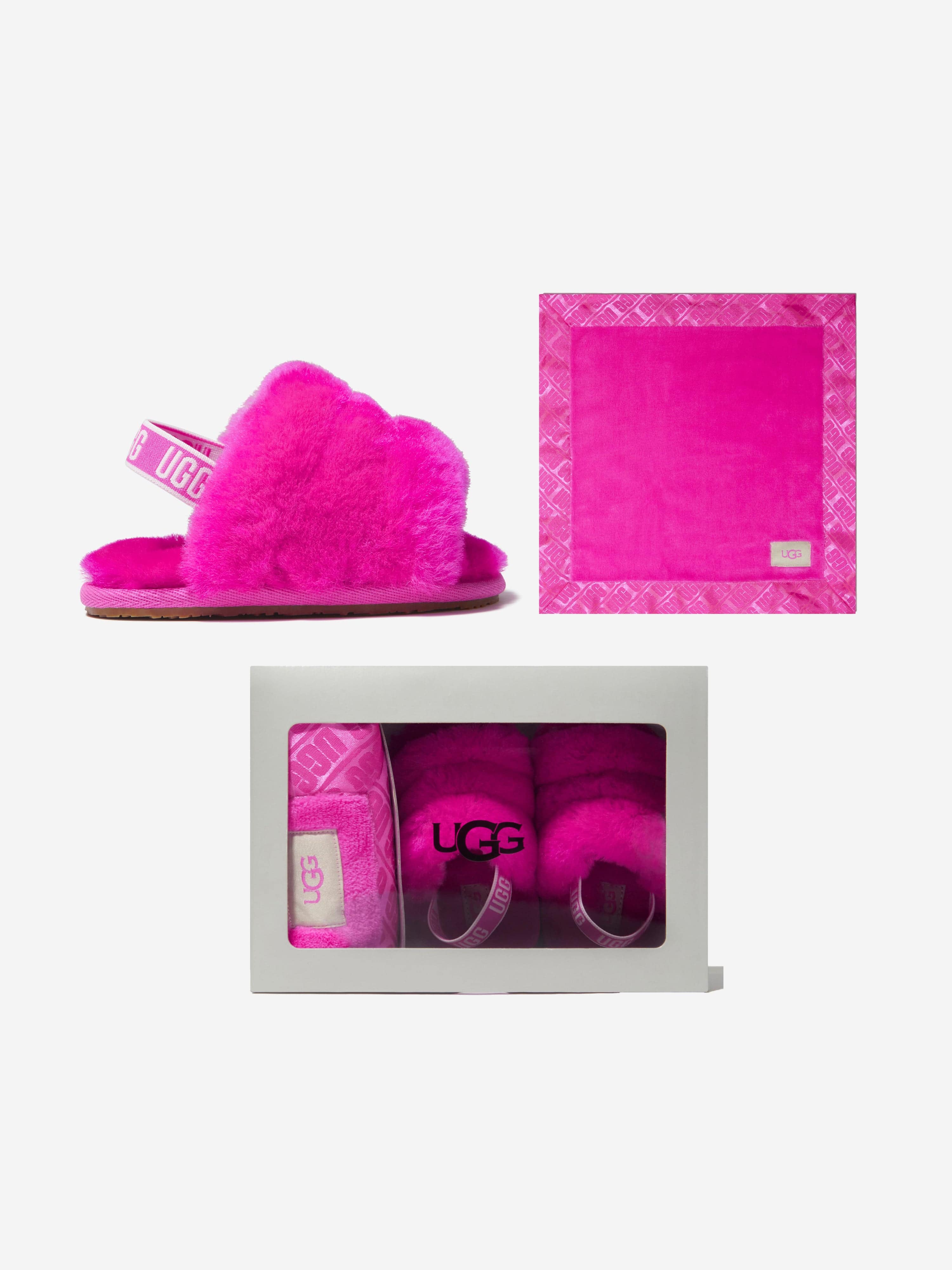 UGG Baby Girls Fluff Yeah Slides And Blanket Gift Set | Childsplay Clothing