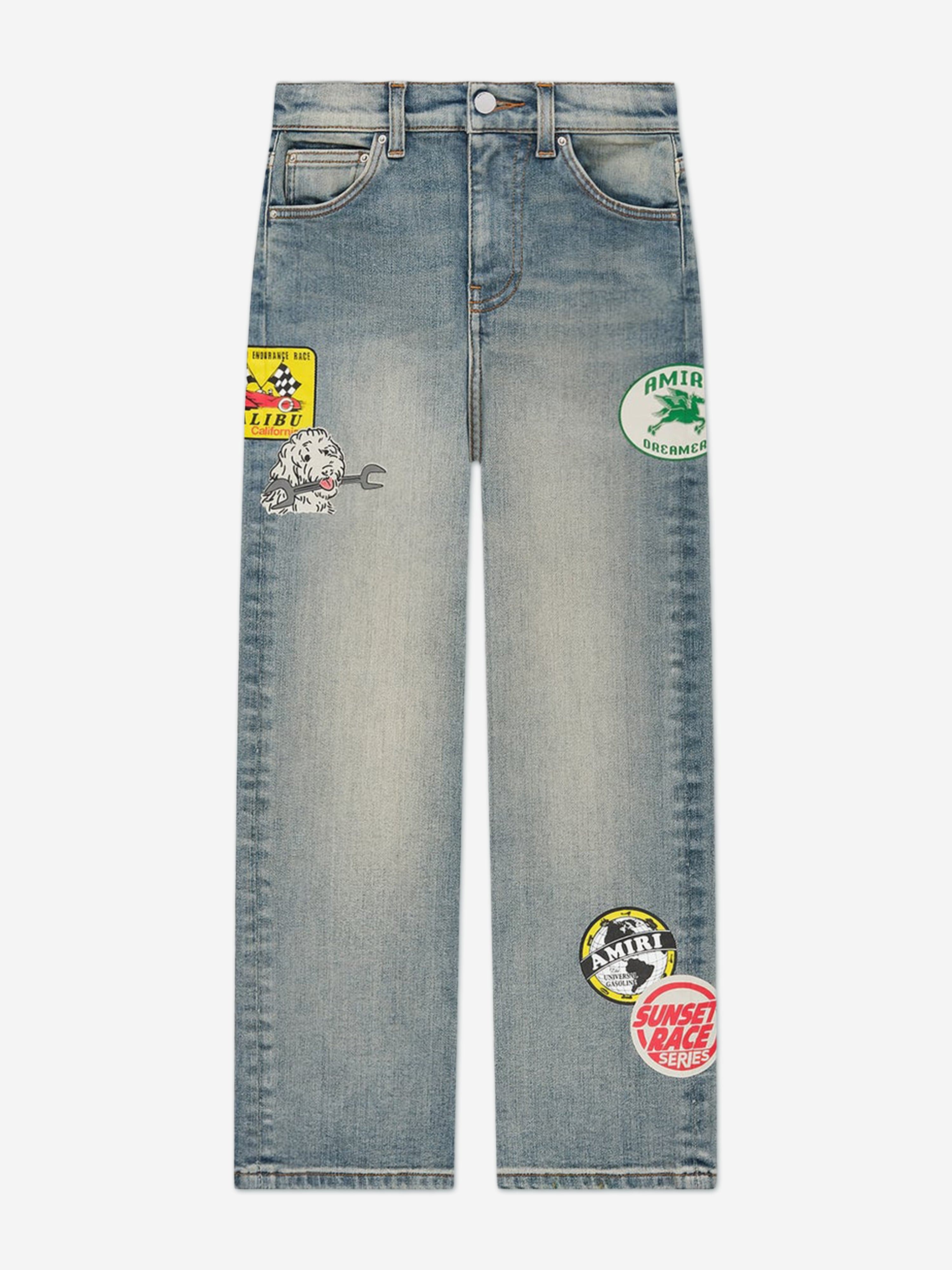 Amiri Amiri Kids Station Patch Straight Jeans in Blue Childsplay