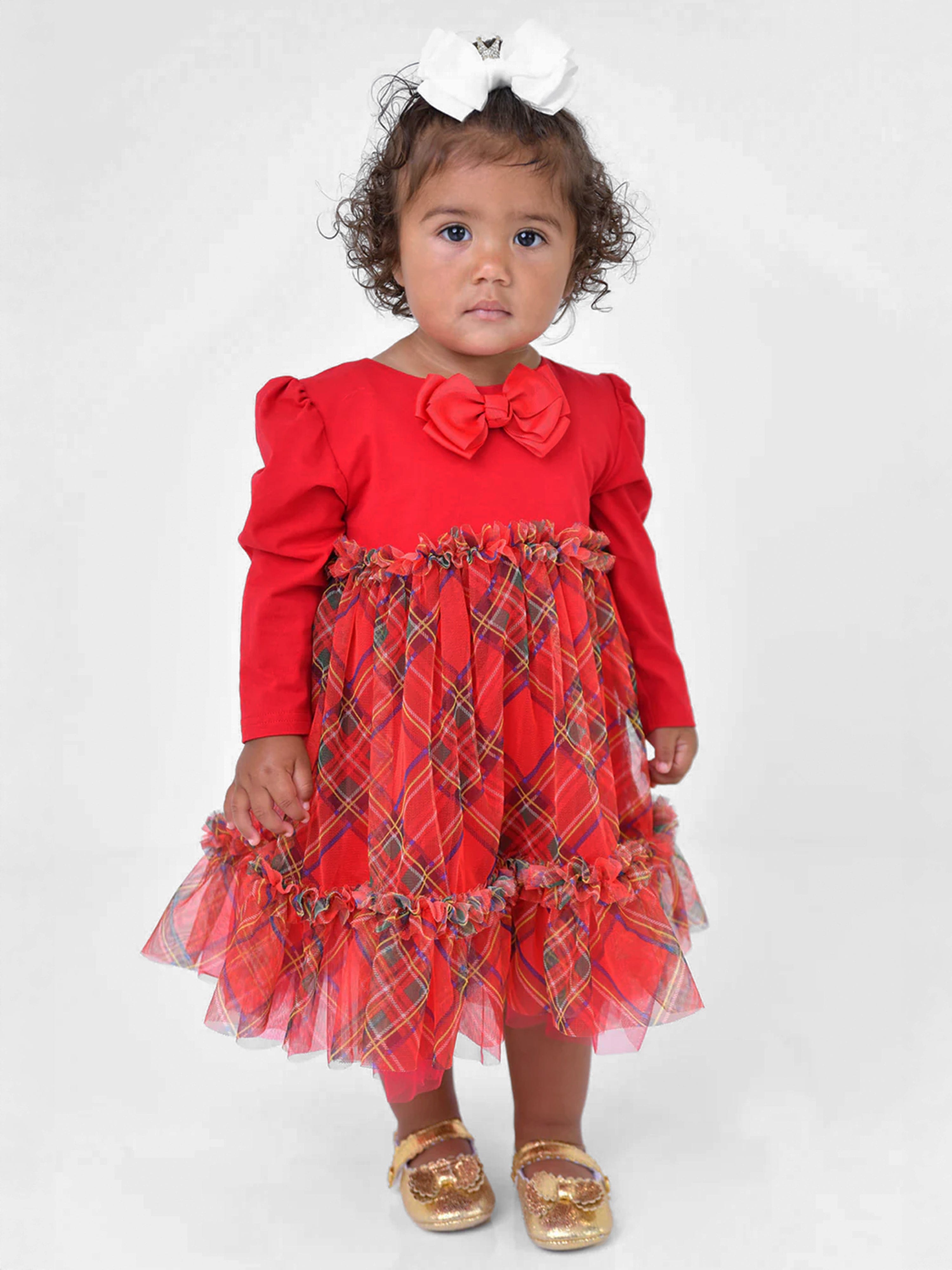 Angels Face Baby Girls Tavia tartan Dress in Red Childsplay Clothing