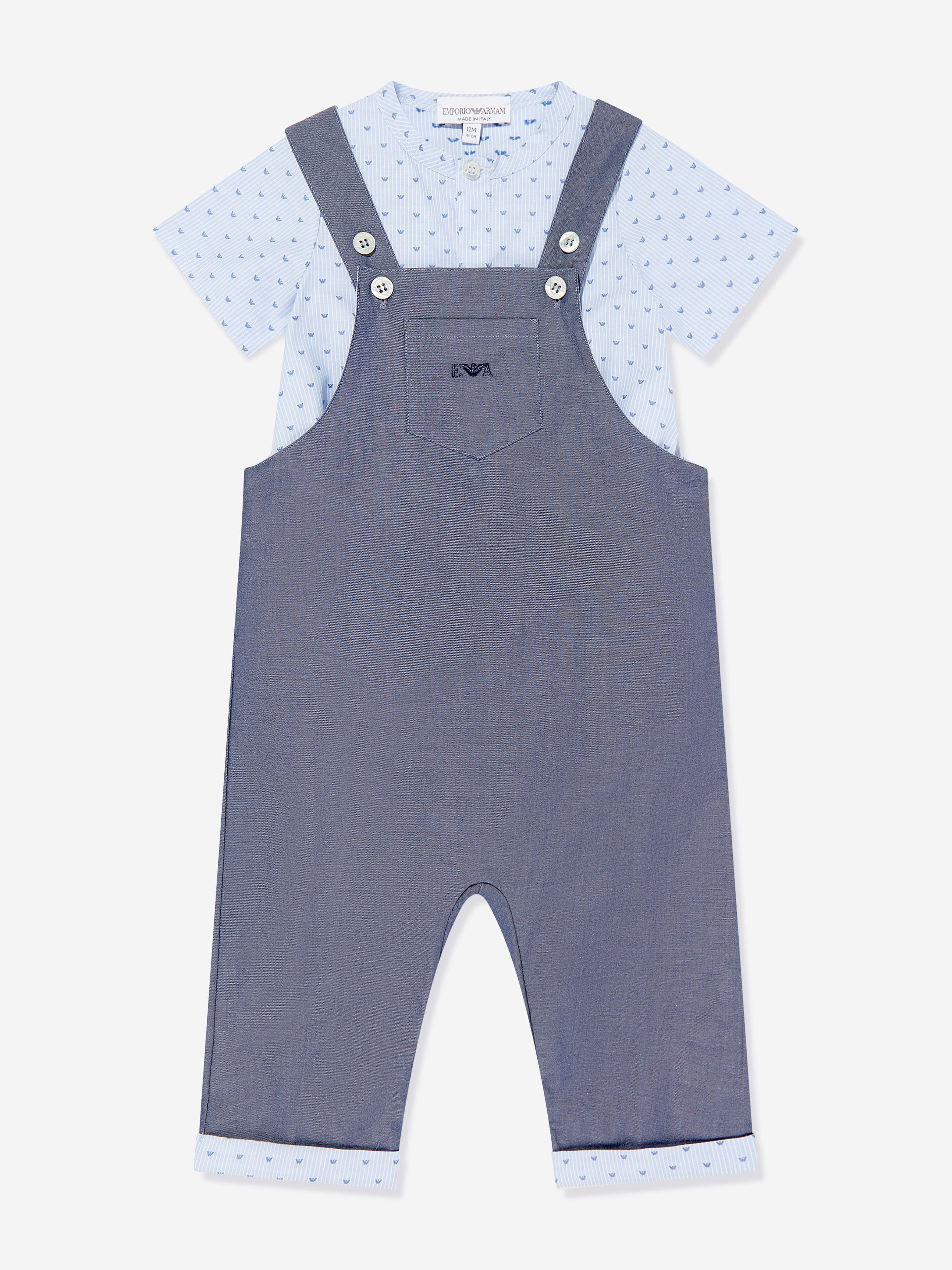 Emporio Armani Emporio Armani Baby Boys Dungarees Romper in Blue Childsplay Clothing