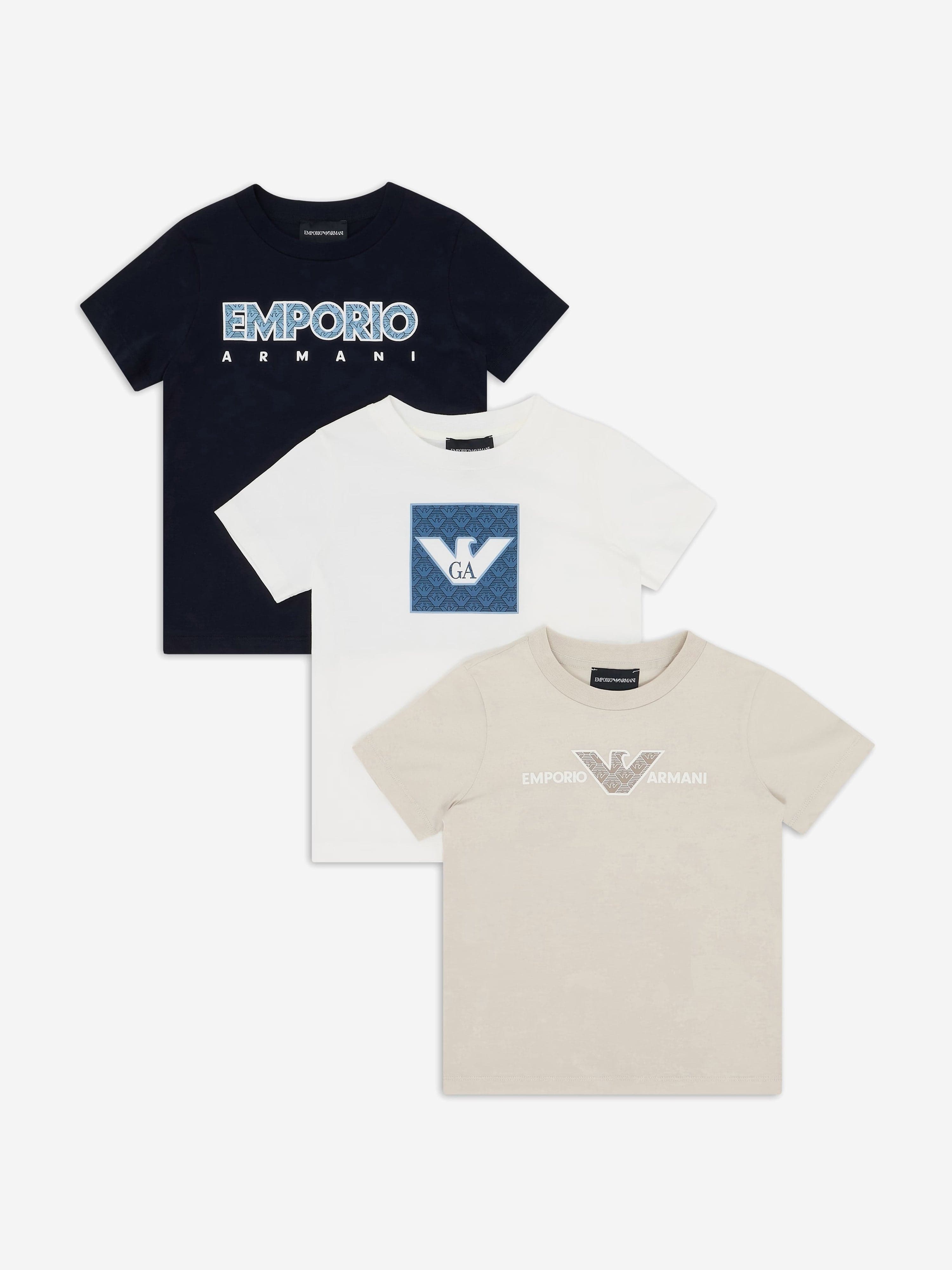 Emporio Armani Emporio Armani Boys T-Shirt Set (3 Pack) in Beige