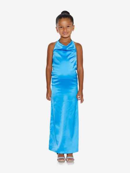 AY by AYLA AY by AYLA Girls Backless Satin Maxi Dress in Blue