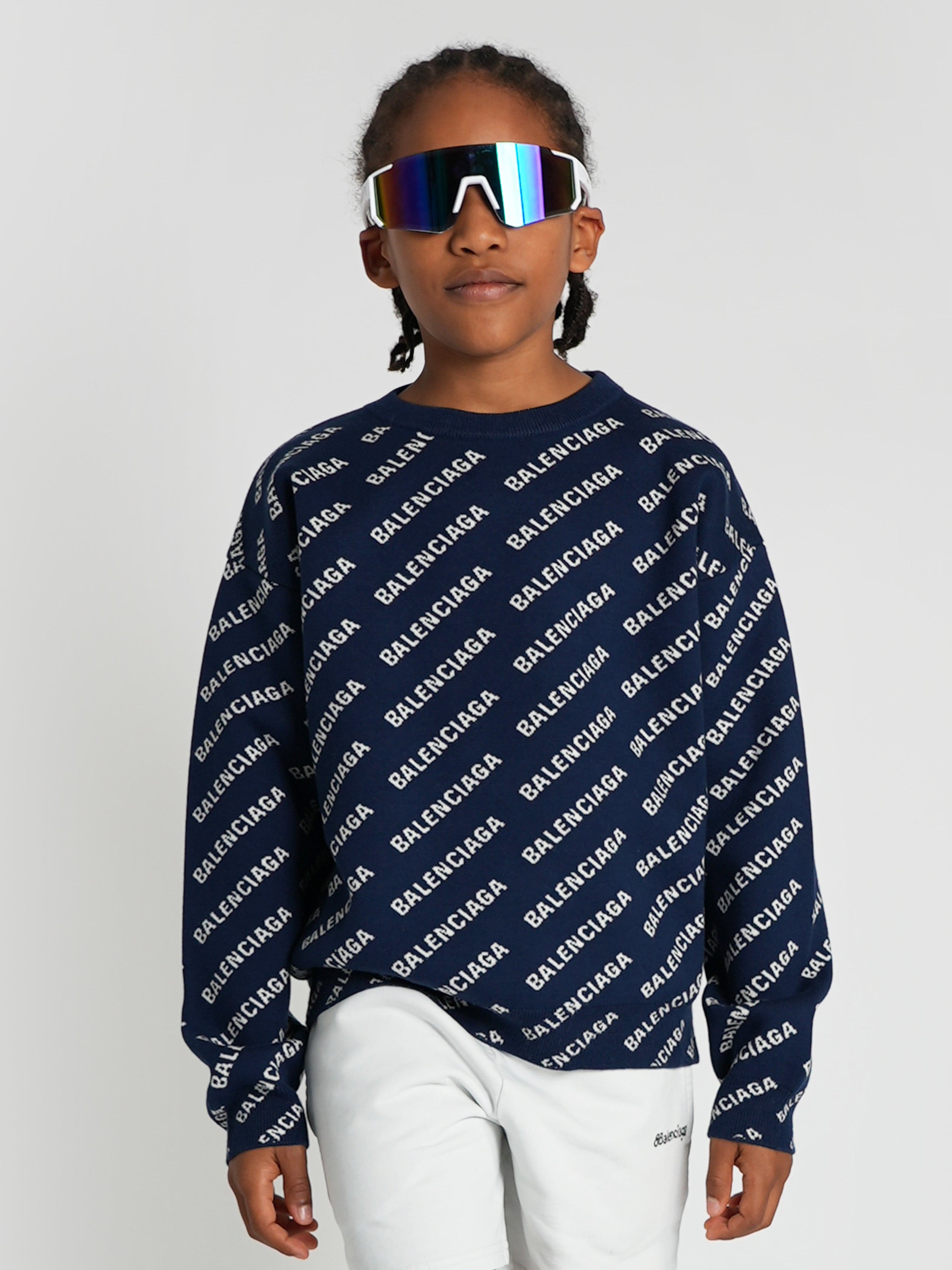 Balenciaga Kids Balenciaga Kids All Over Logo Sweatshirt in Navy