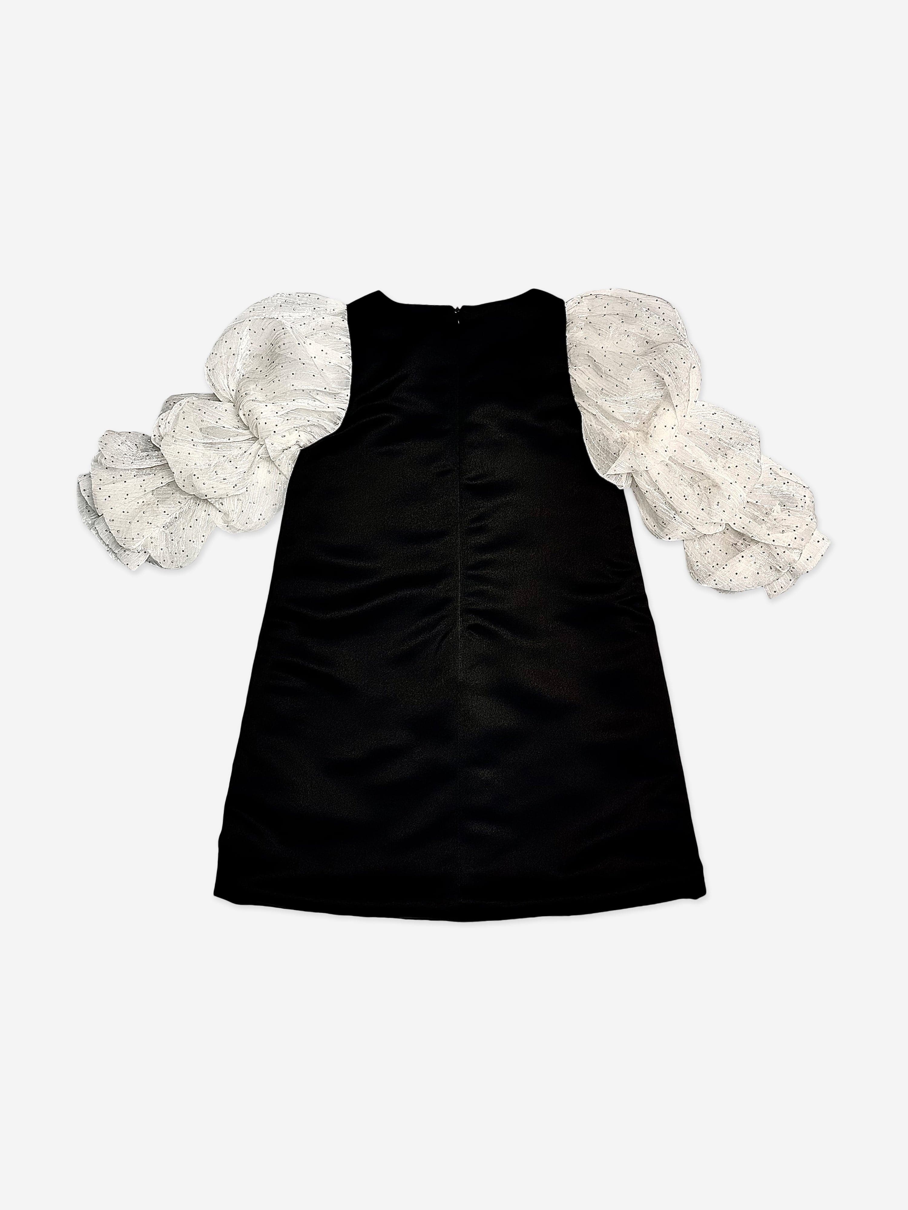 BCBGMAXAZRIA Girls Diamante Puff Sleeve Dress in Black