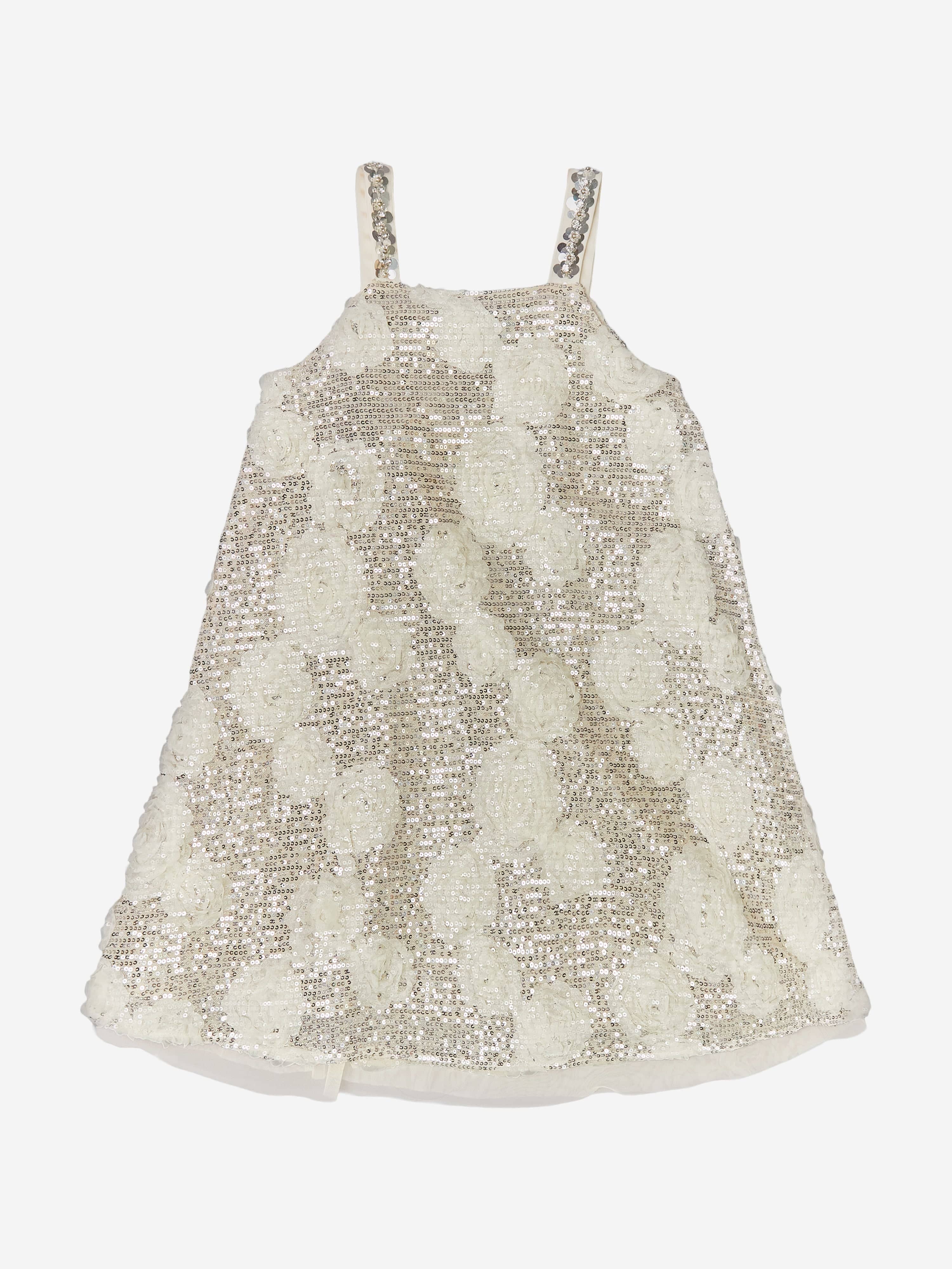 BCBGMAXAZRIA Girls 3D Flower Sequin Dress in Gold