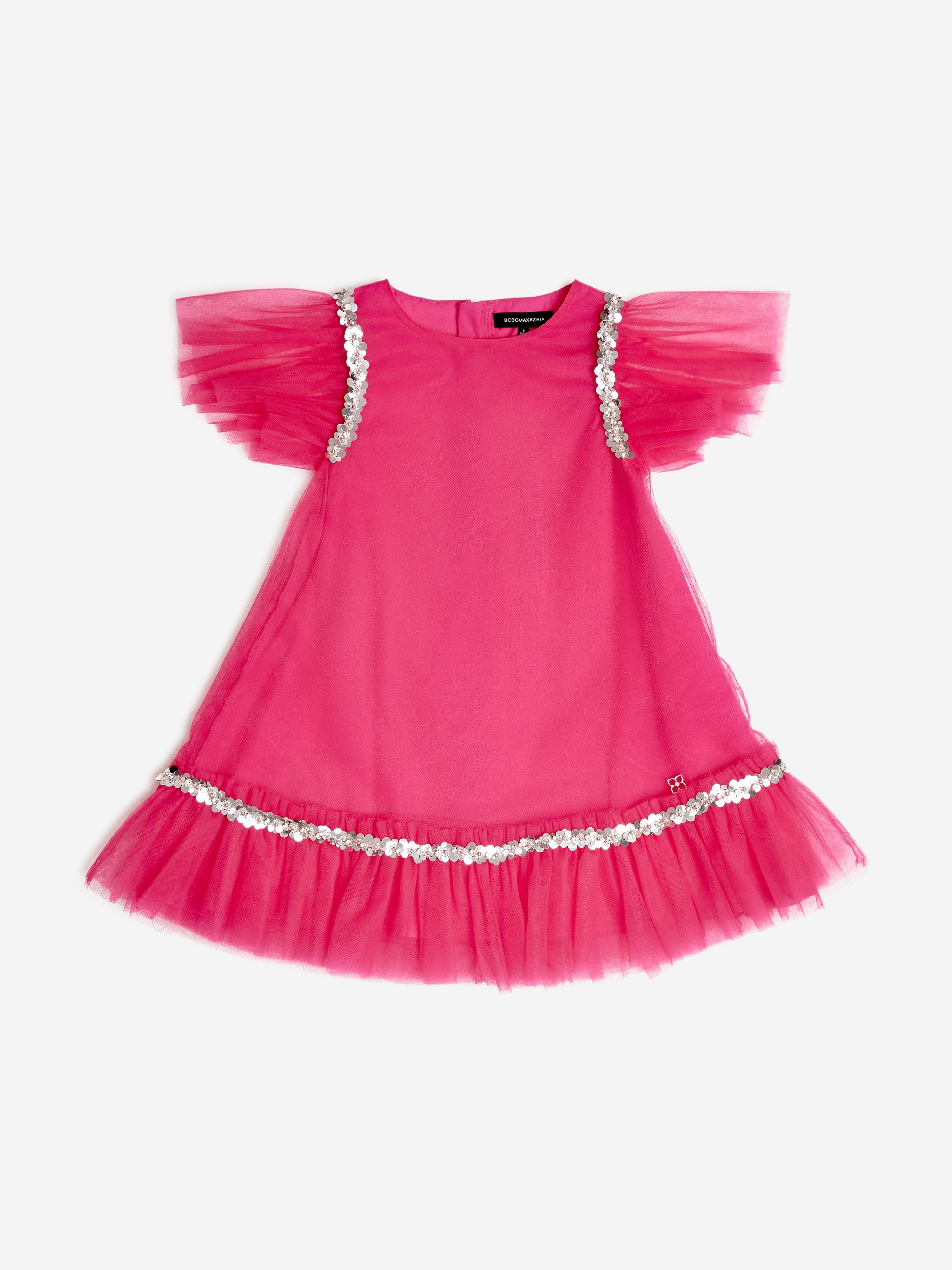 BCBGMAXAZRIA Girls Tulle Jewel Trim Dress in Pink