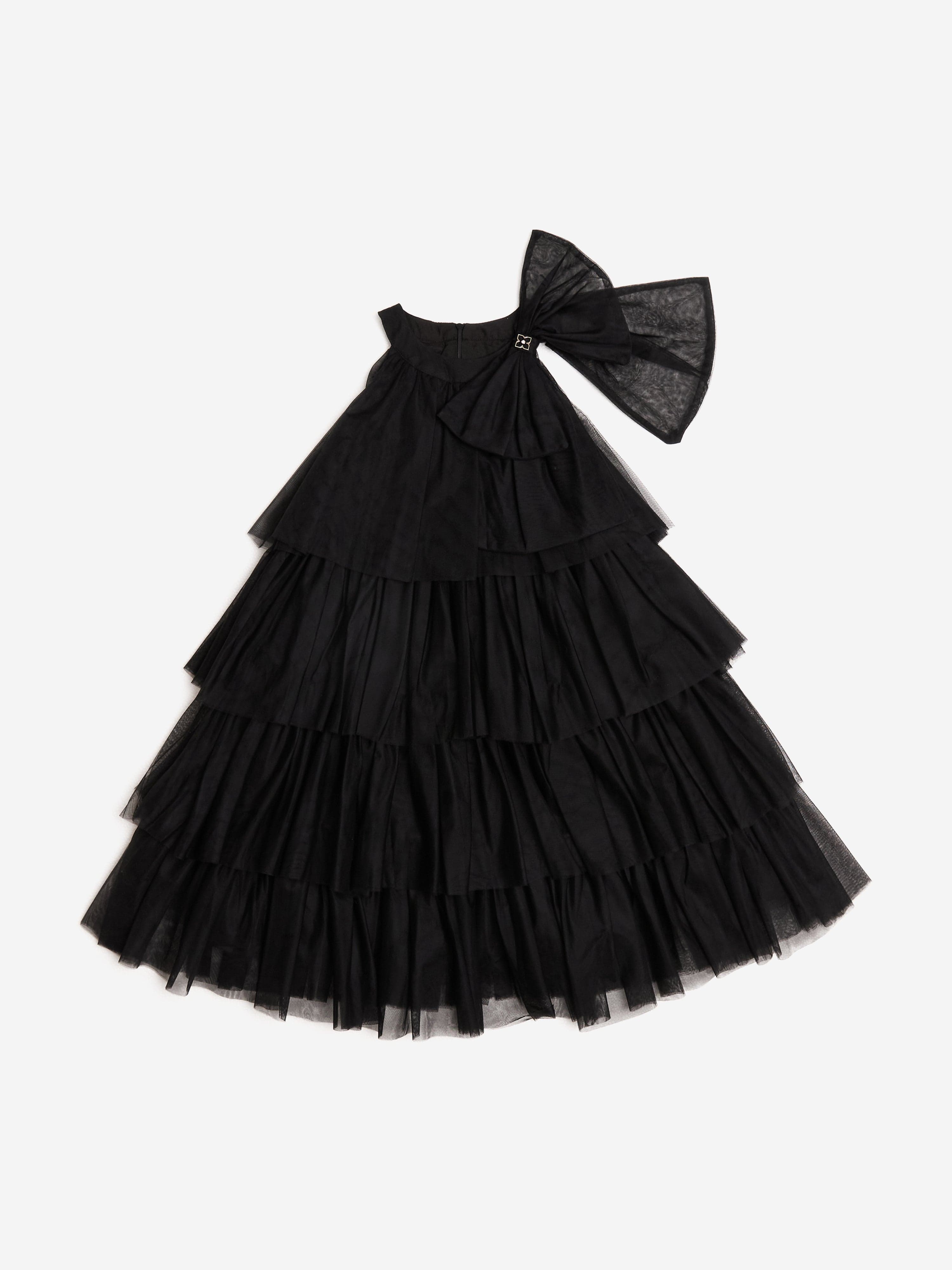 BCBGMAXAZRIA Girls Tiered Tulle Halter Neck Dress in Black