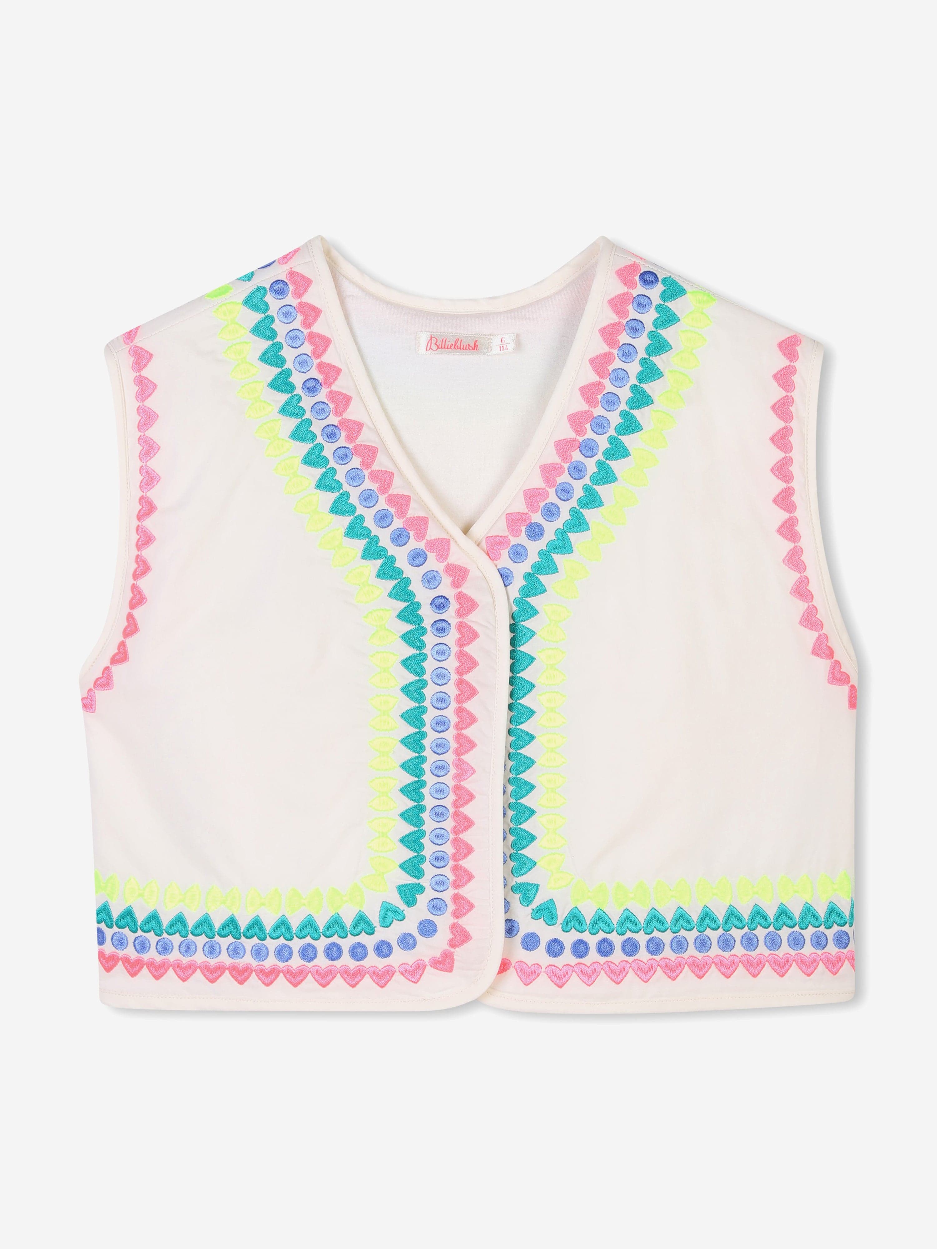 Billieblush Billieblush Girls Embroidered Gilet in Ivory