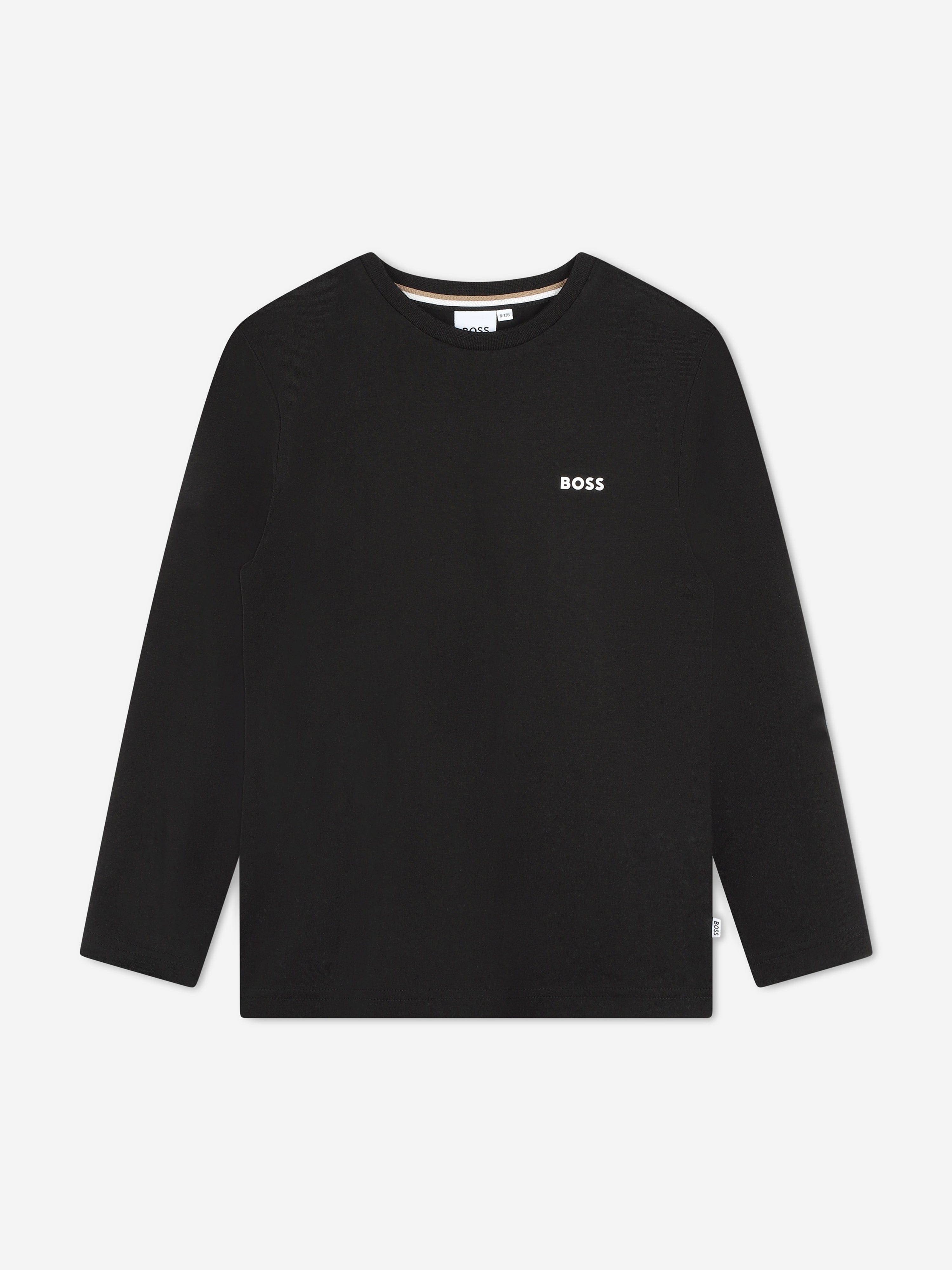 BOSS Boys Long Sleeve Logo T Shirt in Black