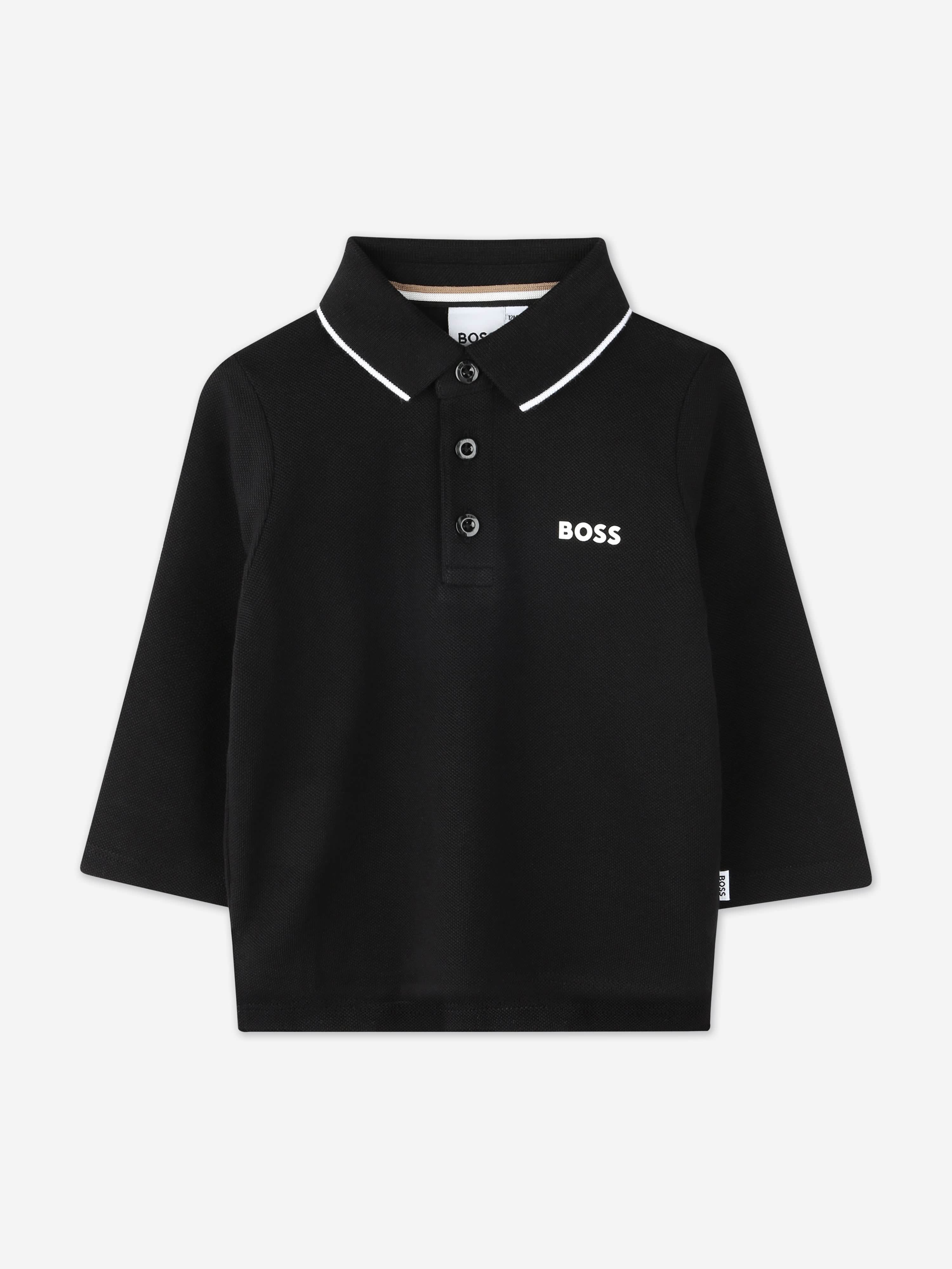 BOSS Baby Boys Long Sleeve Polo Shirt in Black