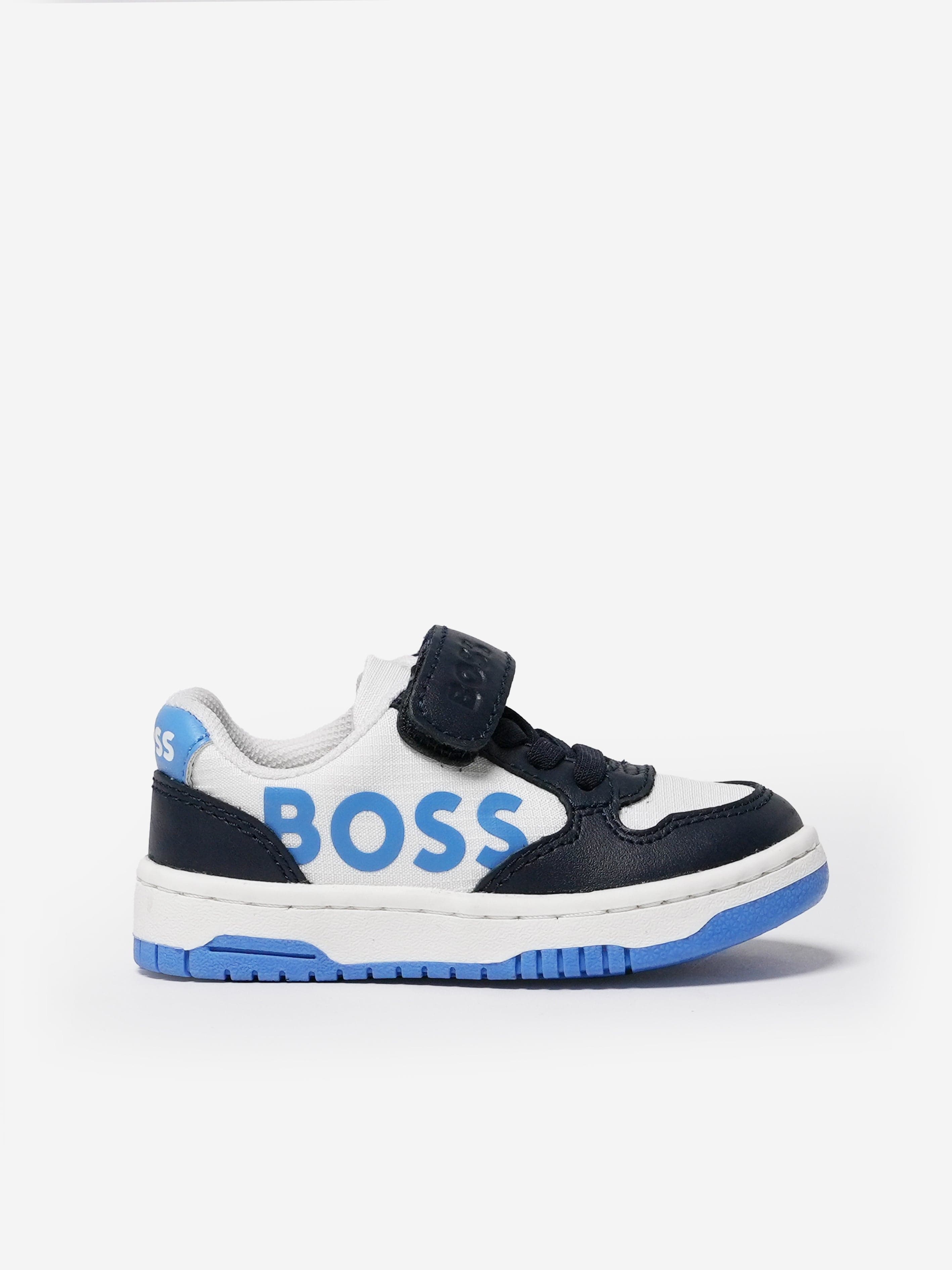 BOSS BOSS Boys Leather Logo Trainers in Navy Childsplay Clothing