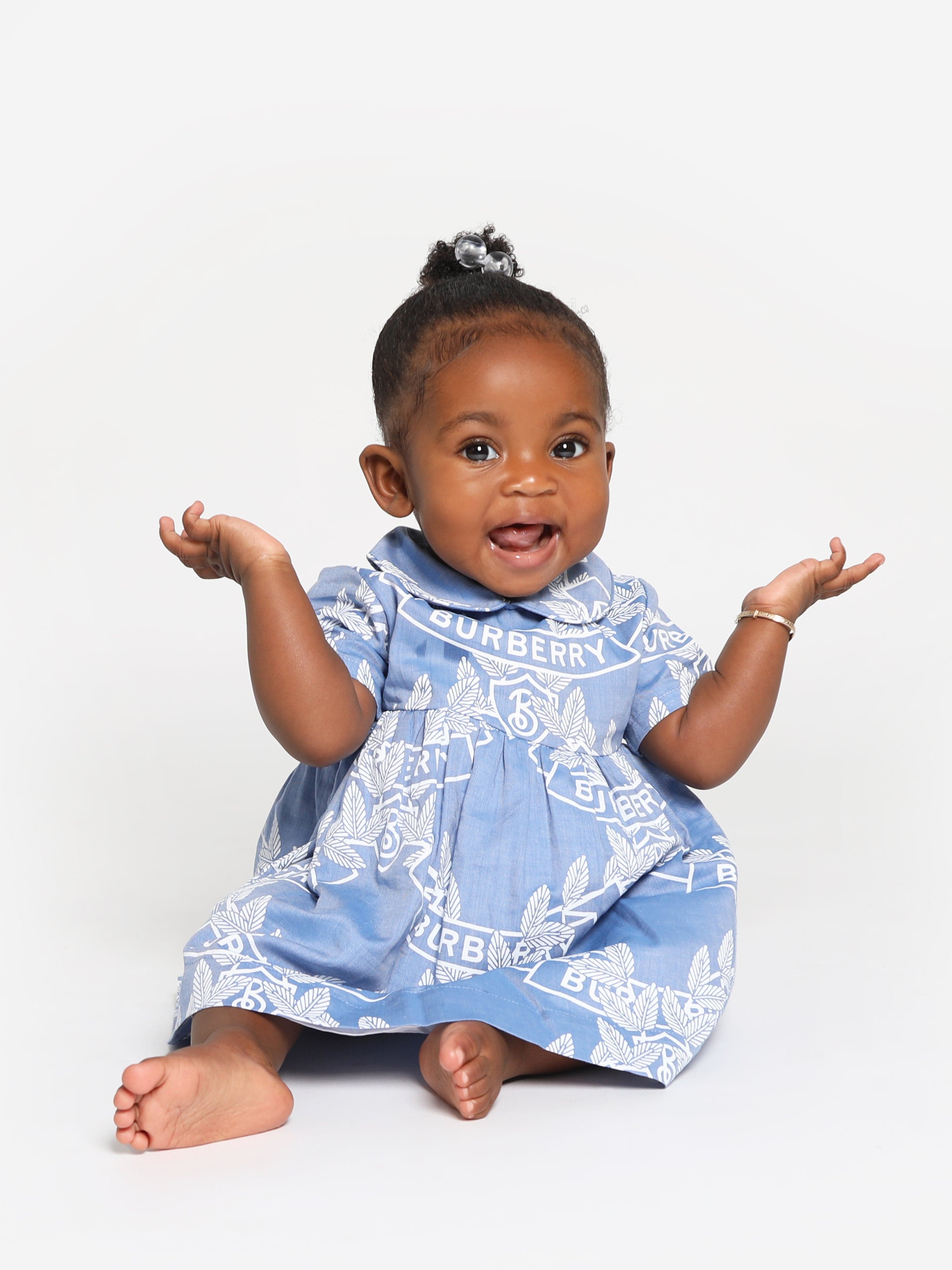 Burberry Baby Girls Geraldine Crest Dress in Blue