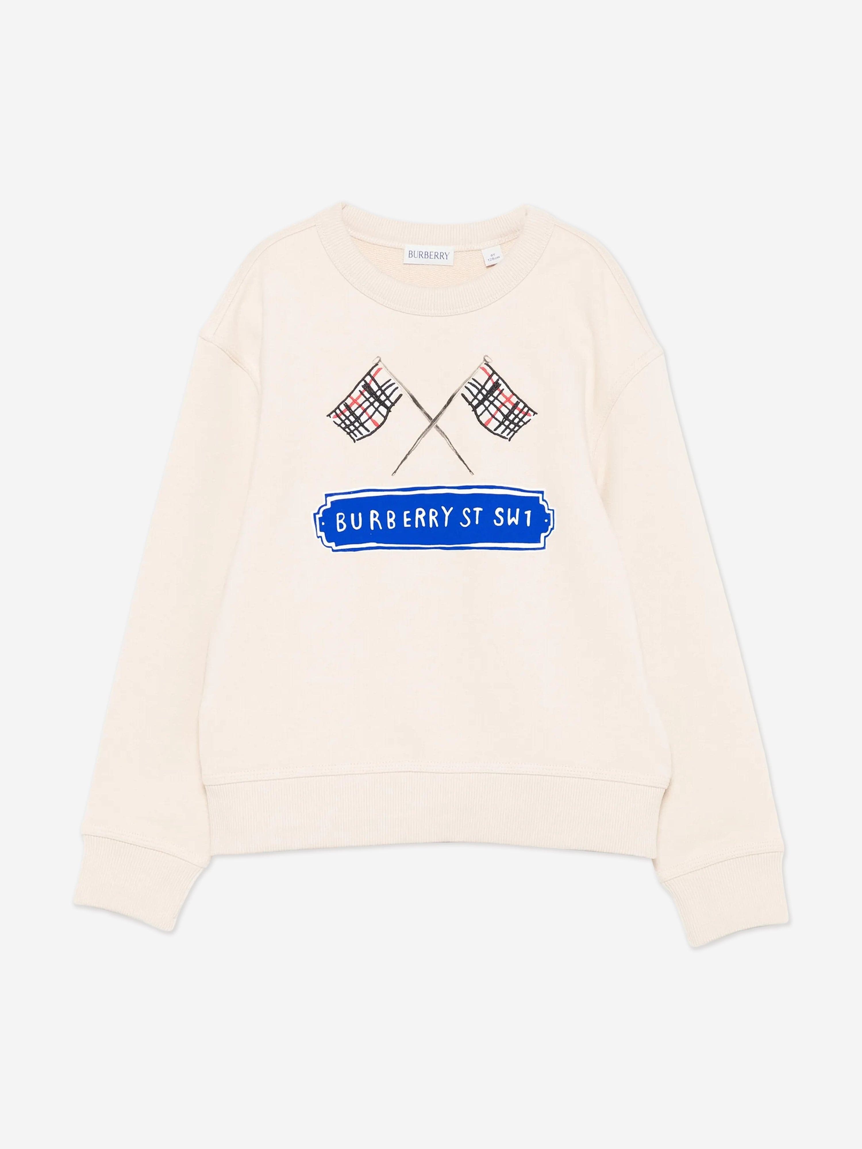 Burberry Boys Flag Logo Sweatshirt in Ivory | Childsplay Clothing UK