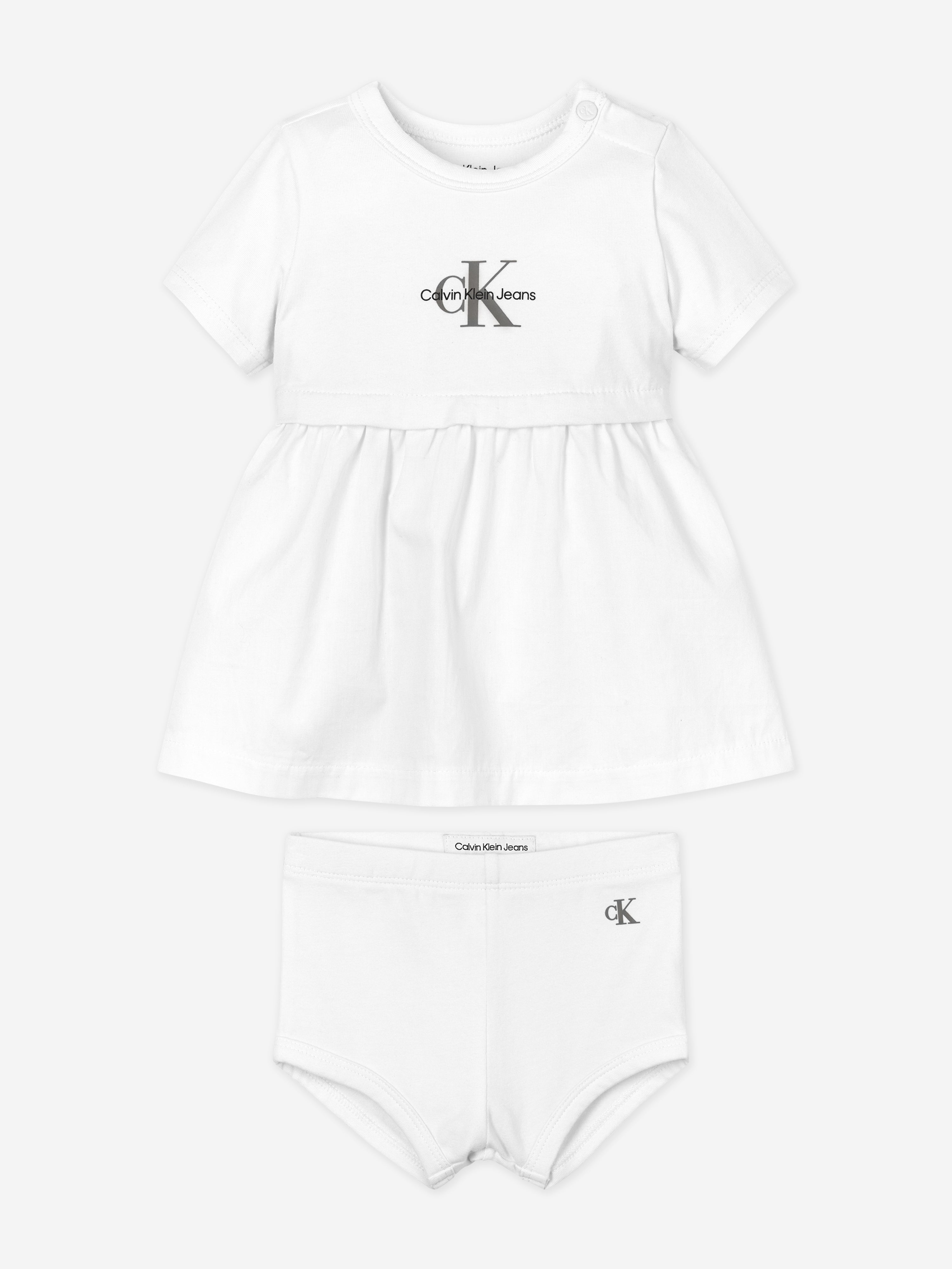 Calvin Klein Baby Girls Monogram Logo Dress Set in White Childsplay Clothing