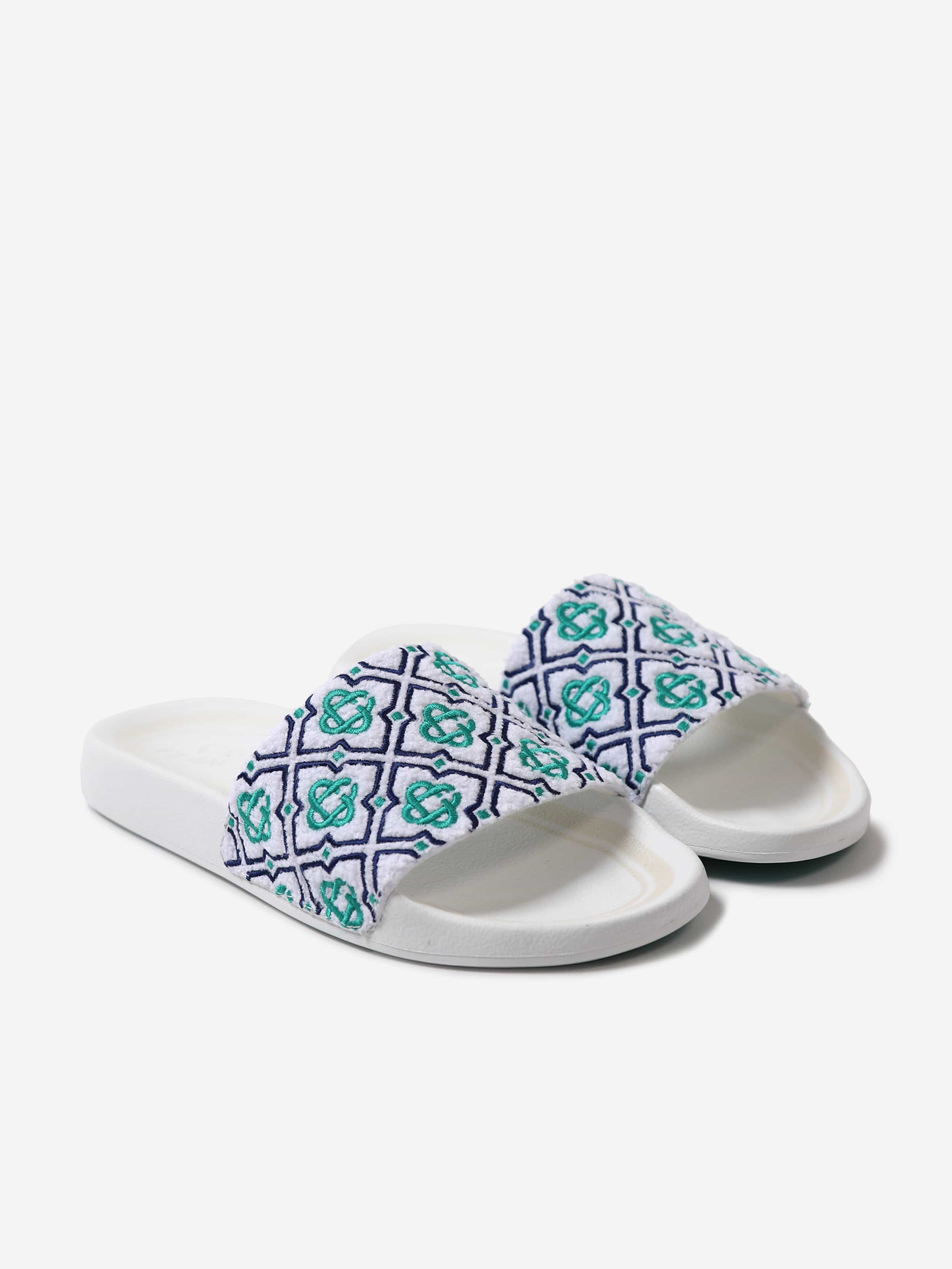 Casablanca Kids Embroidered Terry Monogram Sliders in Blue