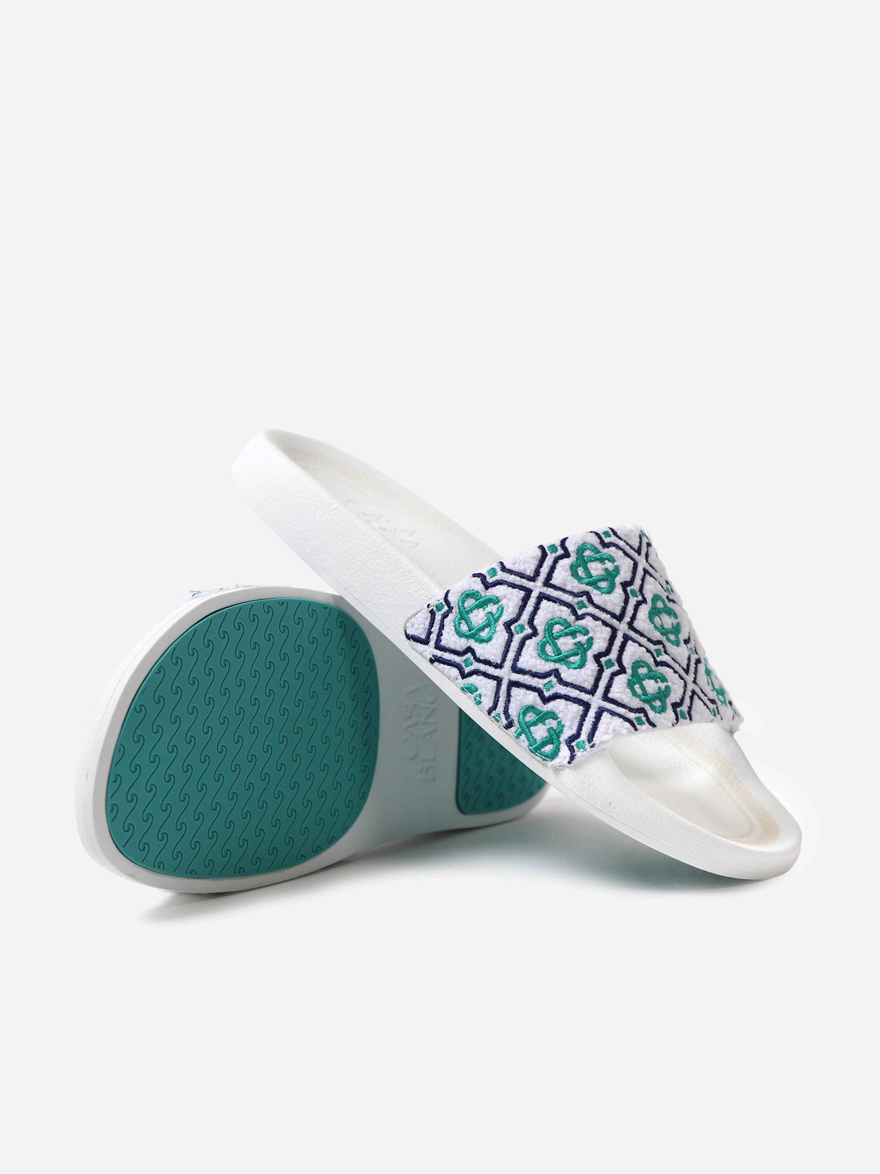 Casablanca Kids Embroidered Terry Monogram Sliders in Blue