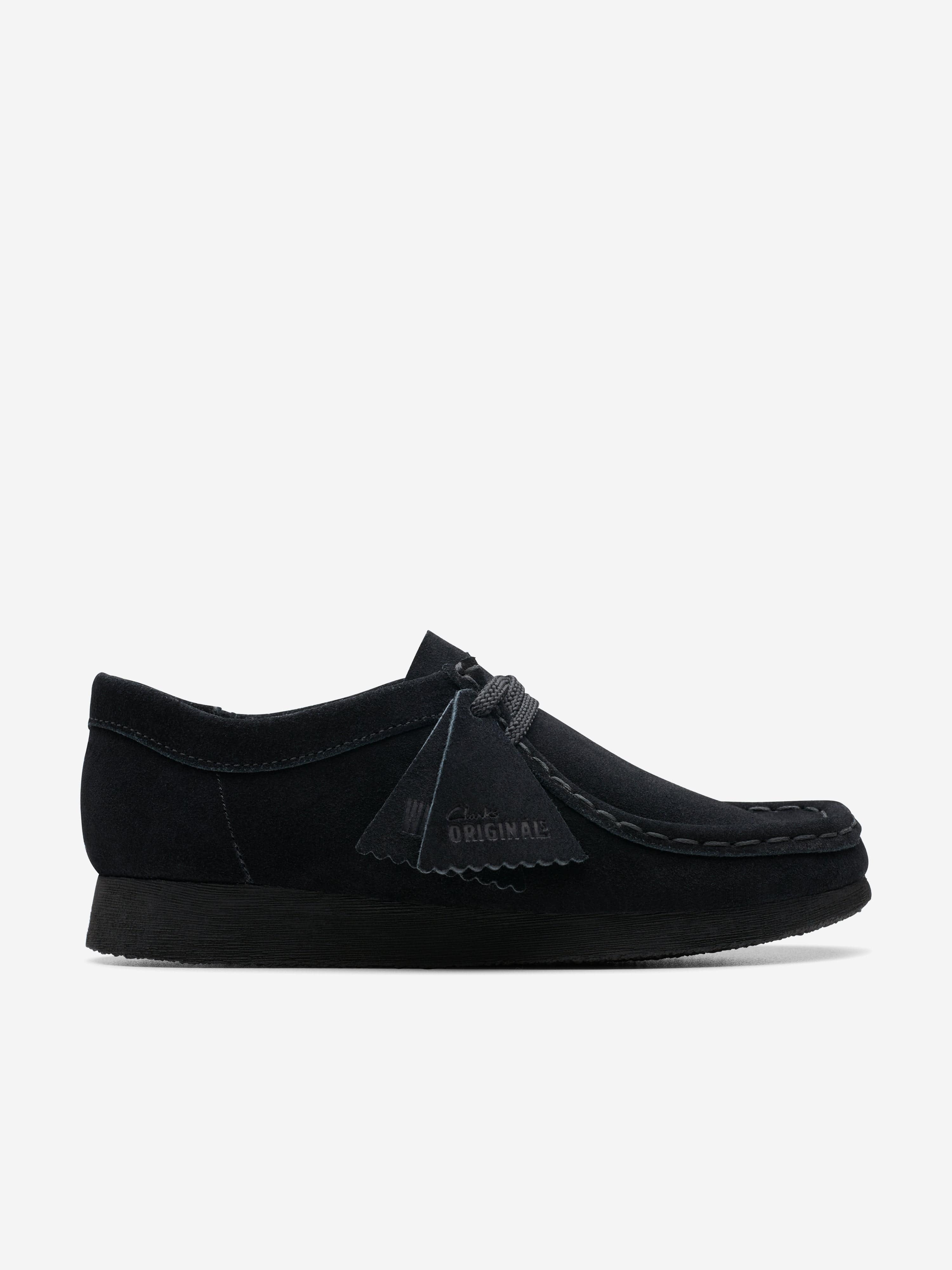 Clarks Kids Suede Wallabee Shoes in Black (Wide Fit)