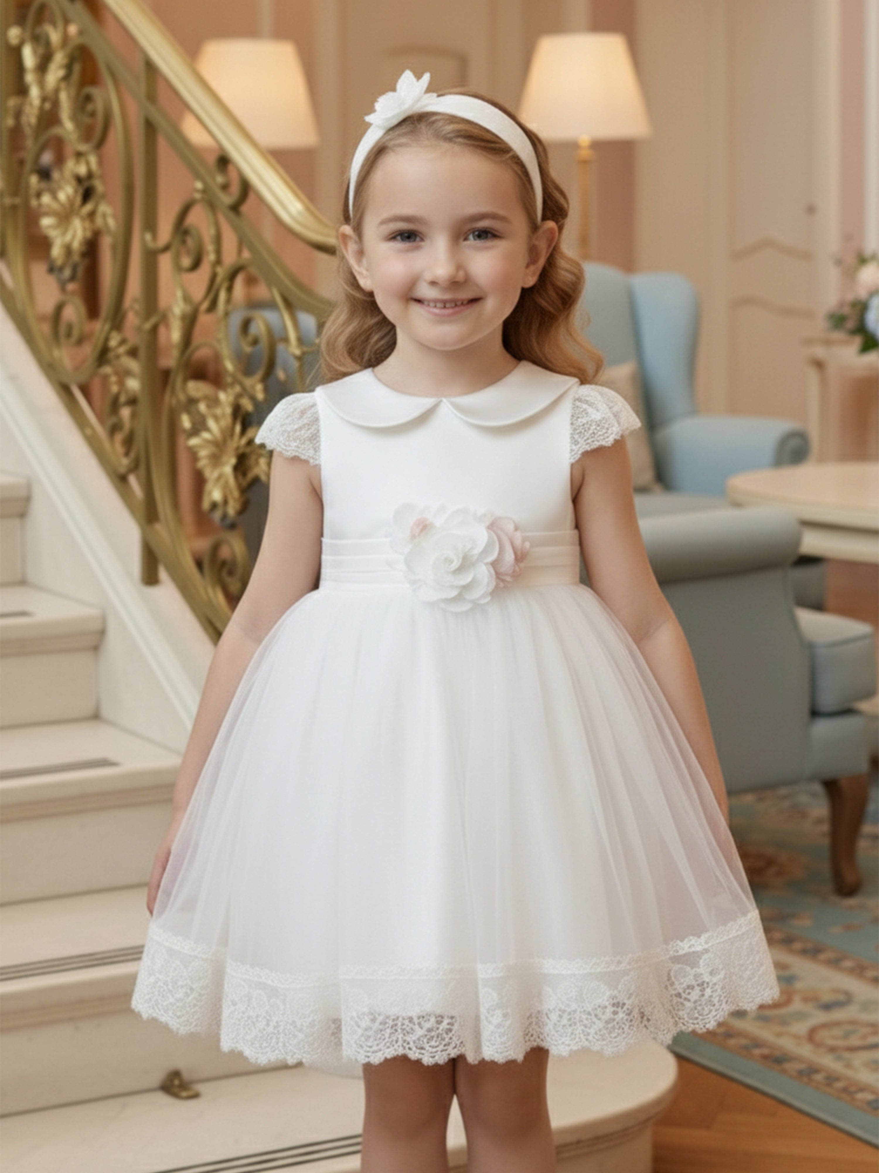 ivory baby dress & Fleur Girls Occasion Dress with Headband in msf5036 Vintage White Dressers & layered skirt for super Neck:18.5