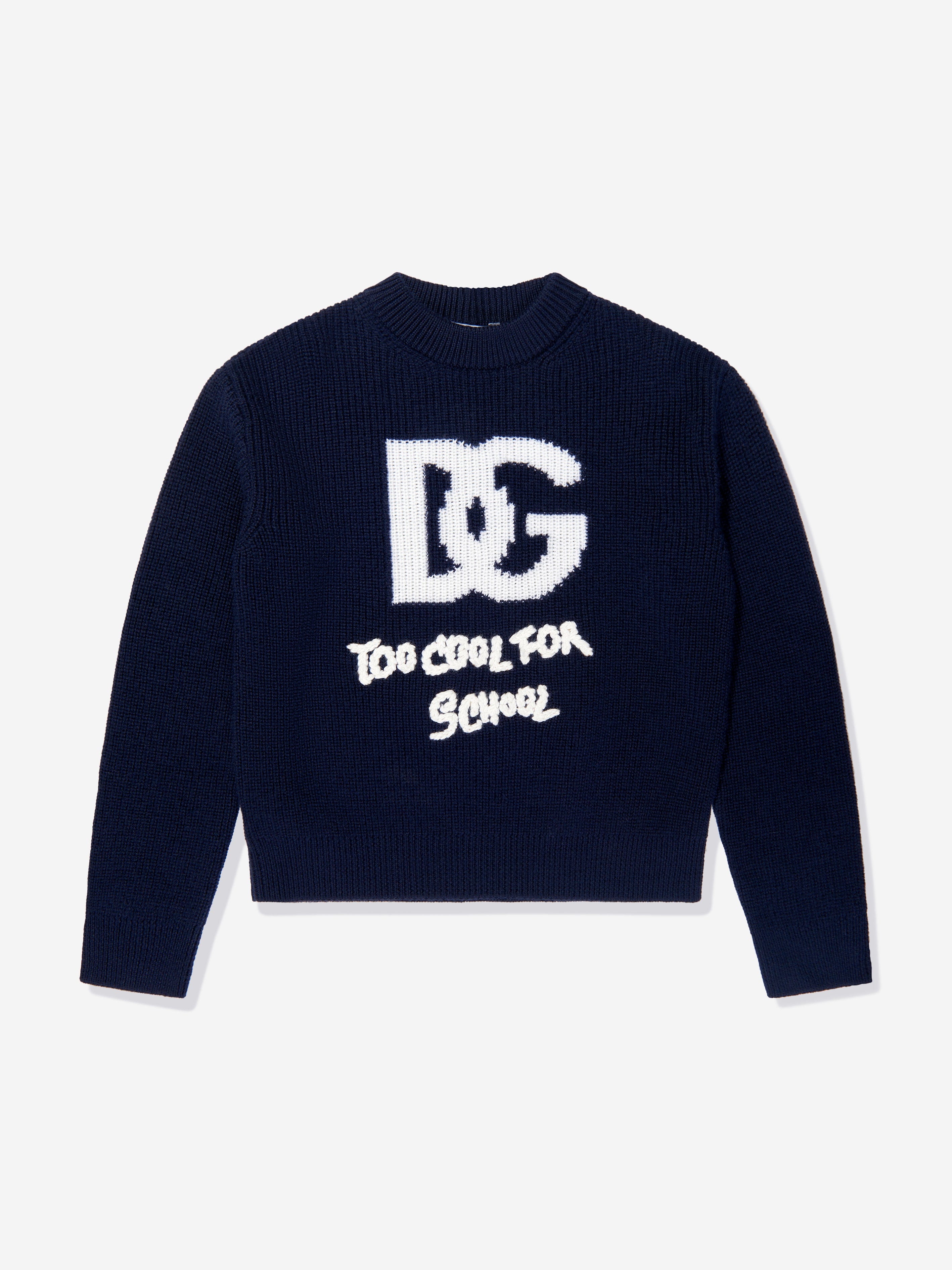 Dolce & Gabbana Girls Wool Logo Jumper in Navy | Childsplay Clothing