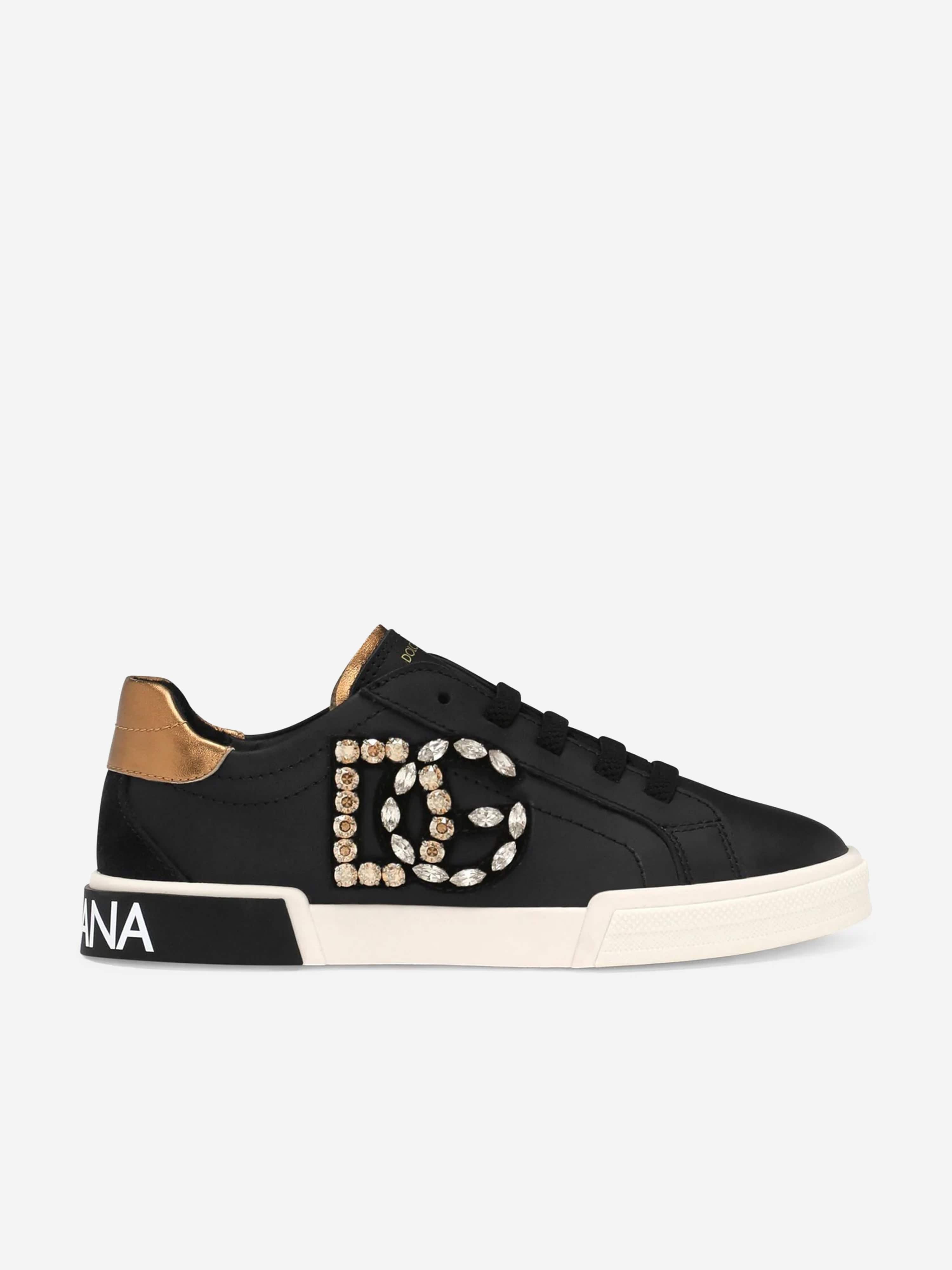 Dolce Gabbana Girls Leather Portofino Trainers in Black Childsplay Clothing