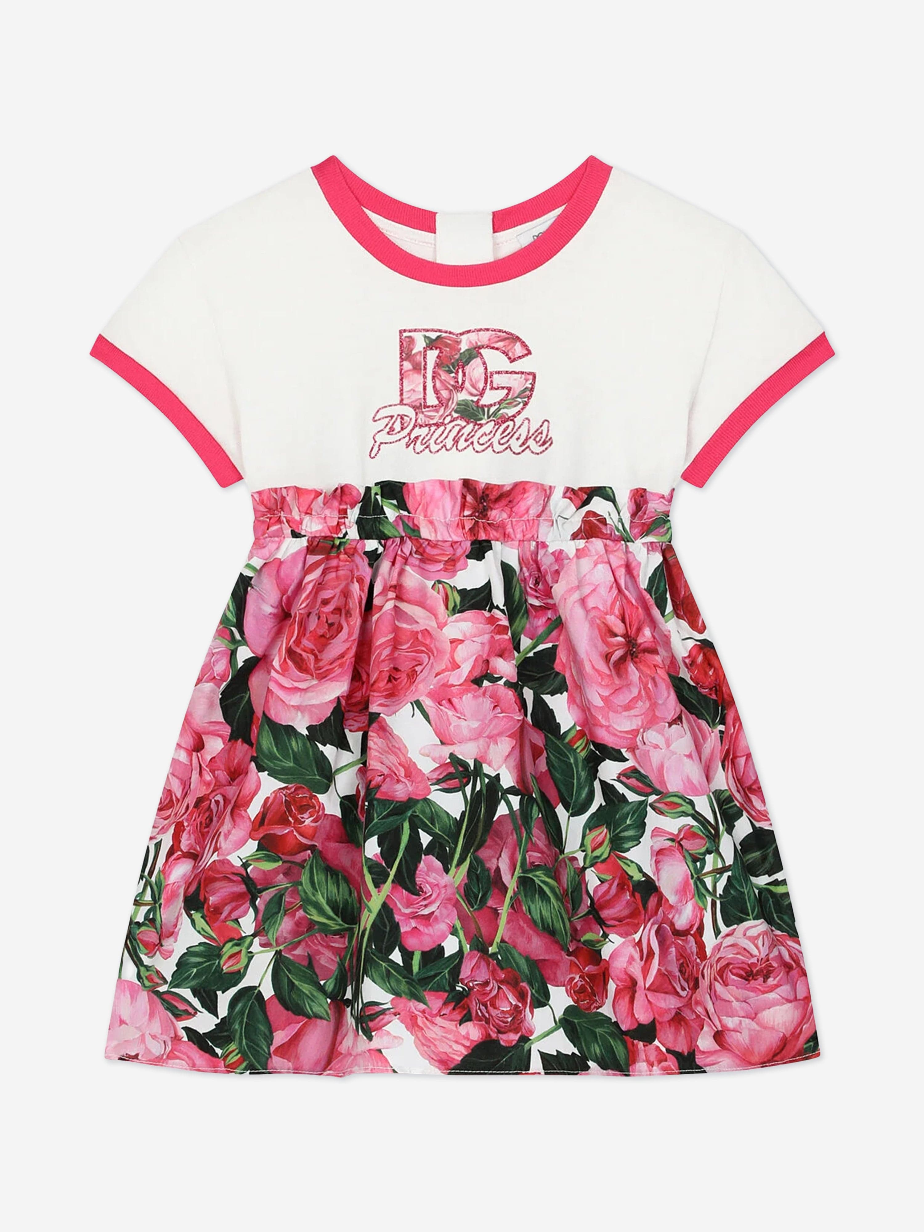 Dolce Gabbana Baby Girls DG Rose Jersey Dress in Pink Childsplay Clothing