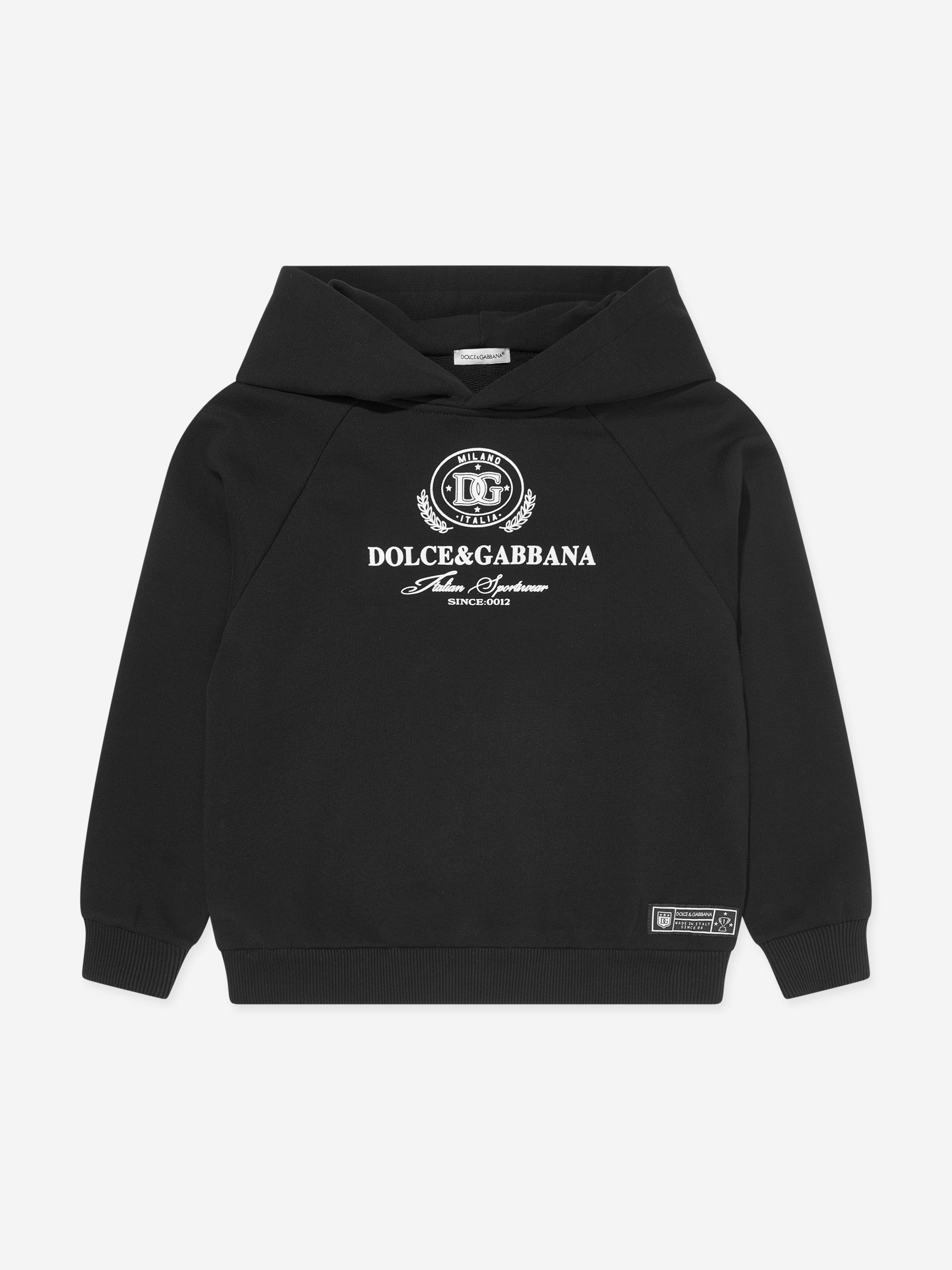 Dolce Gabbana Boys Flocked Logo Hoodie in Black