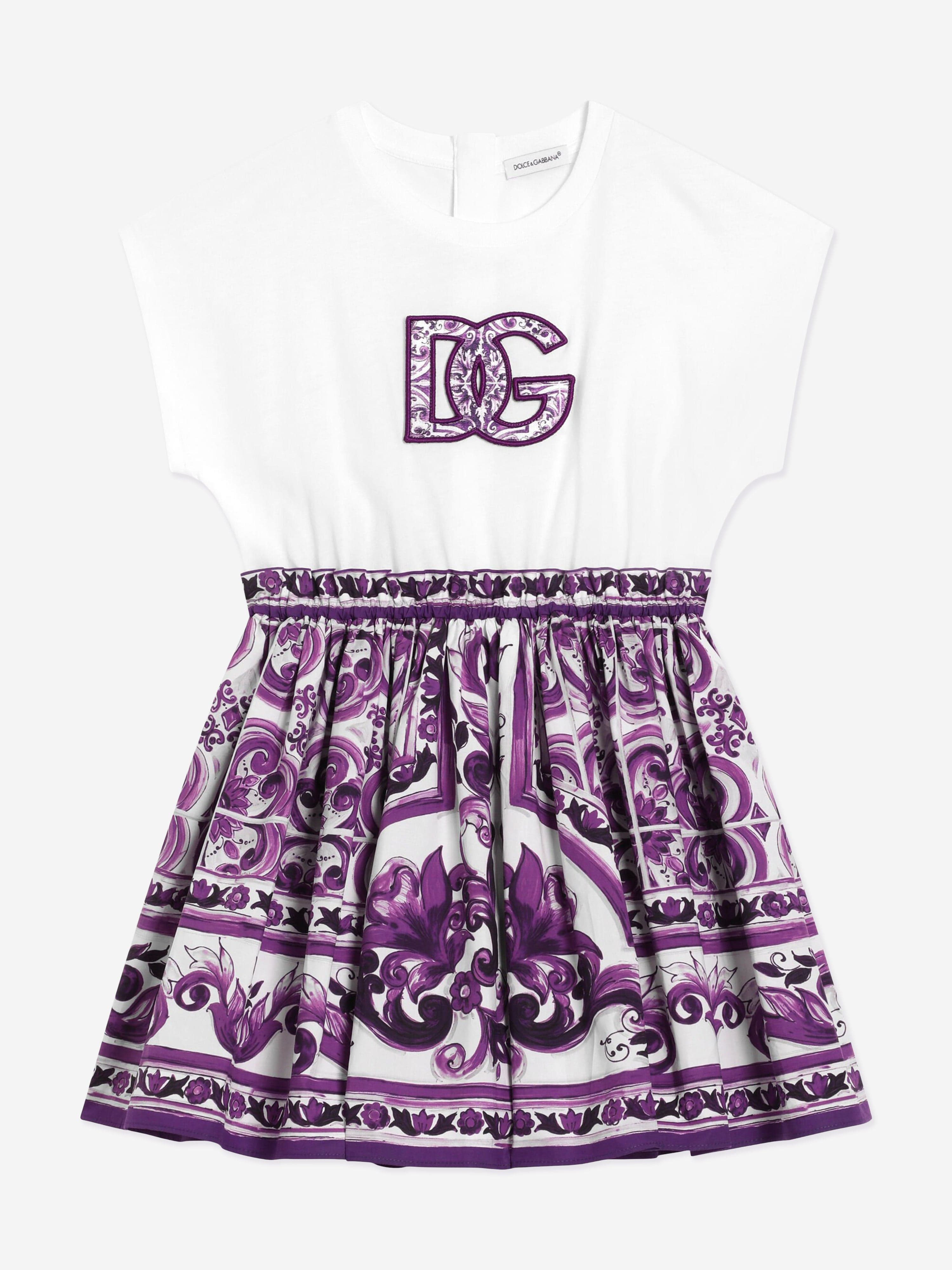 Dolce & Gabbana Girls Majolica Logo Dress in Purple | Childsplay Dolce & Gabbana Girls Majolica Logo Dress in Purple | Childsplay