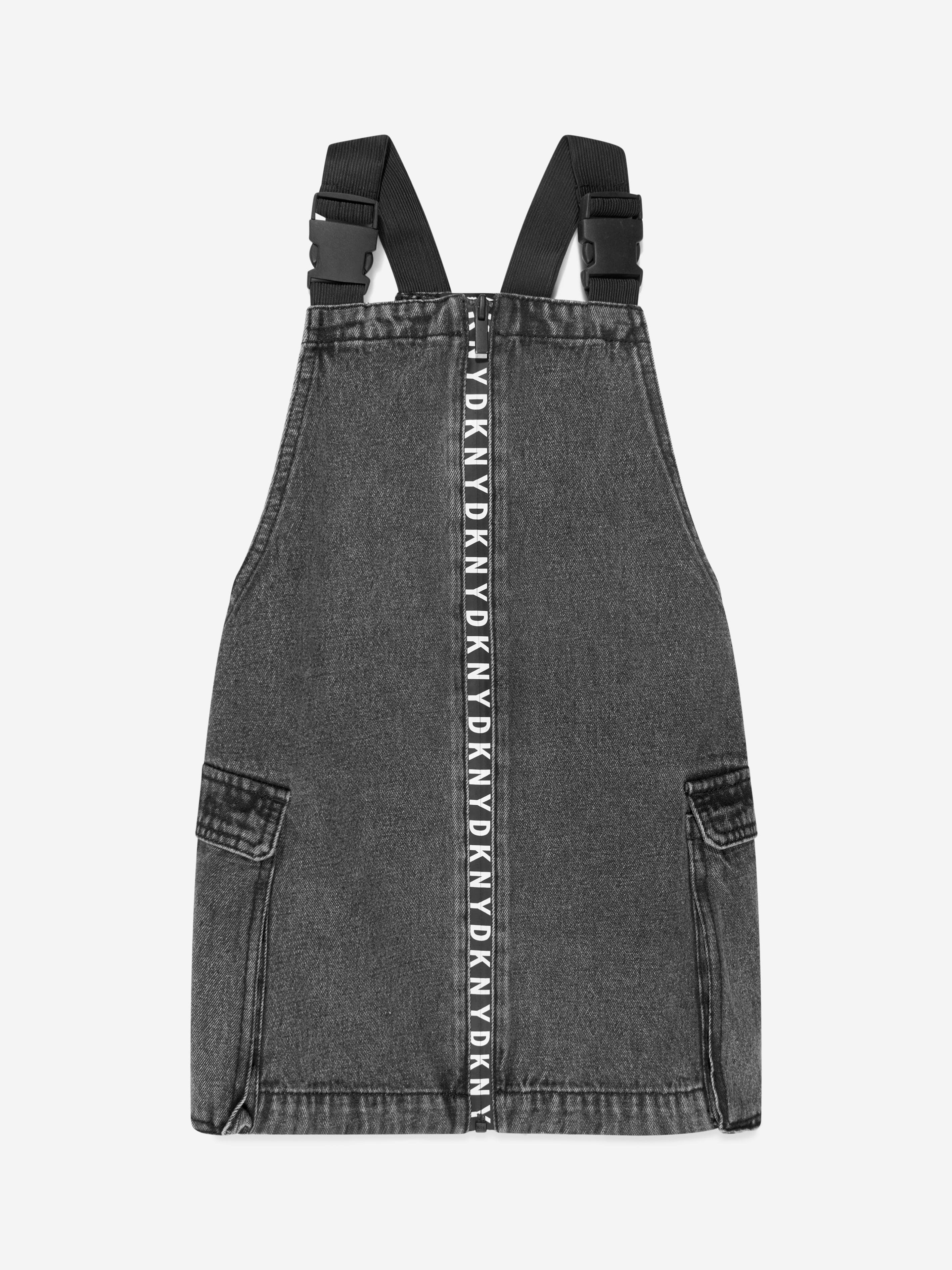 Girls black dungaree dress hotsell