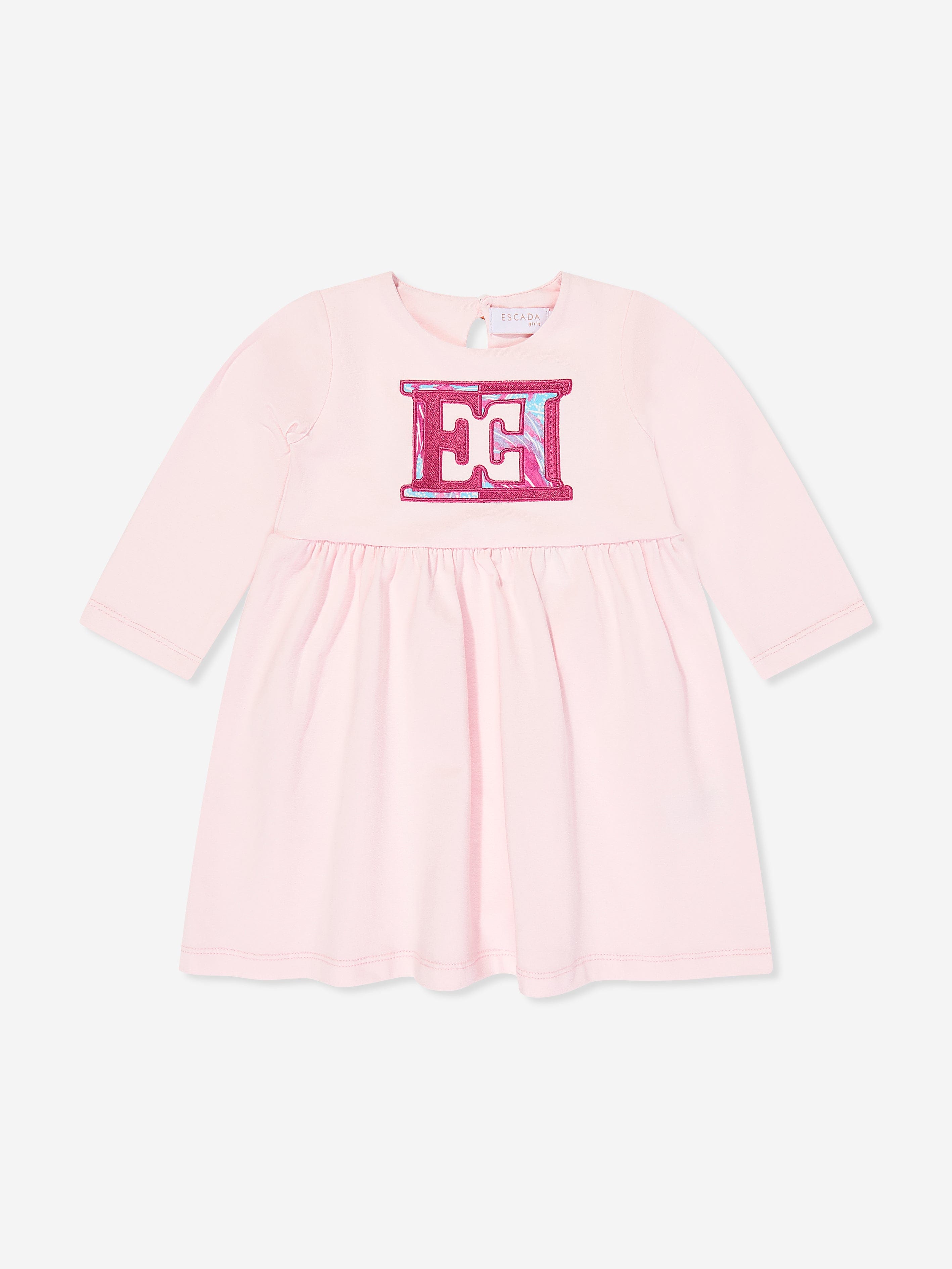 Escada Baby Girls Embroidered Logo Dress in Pink