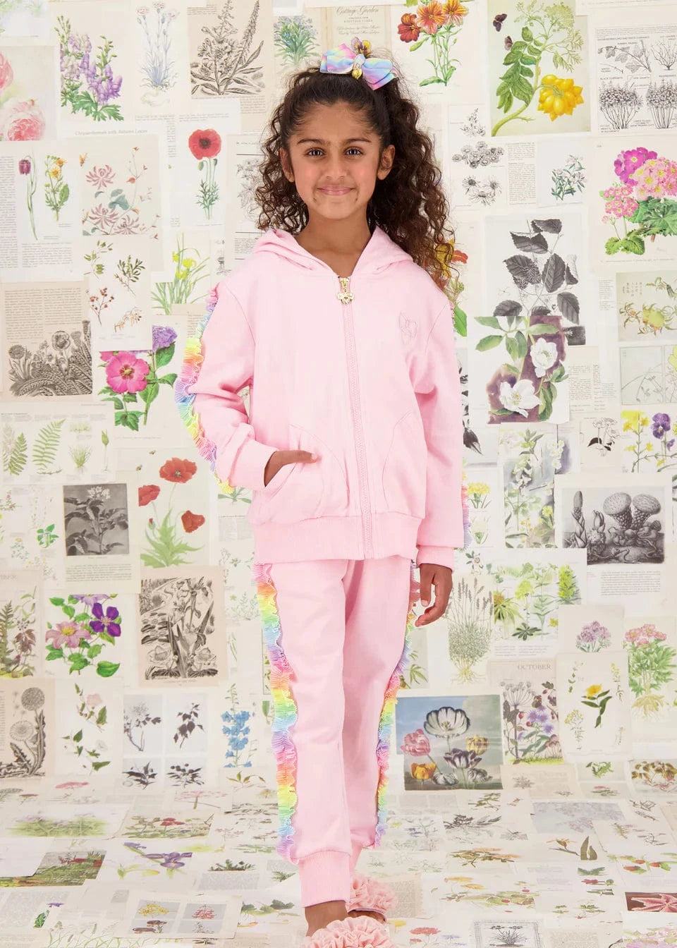 Girls Estella Rainbow Trim Tracksuit in Pink