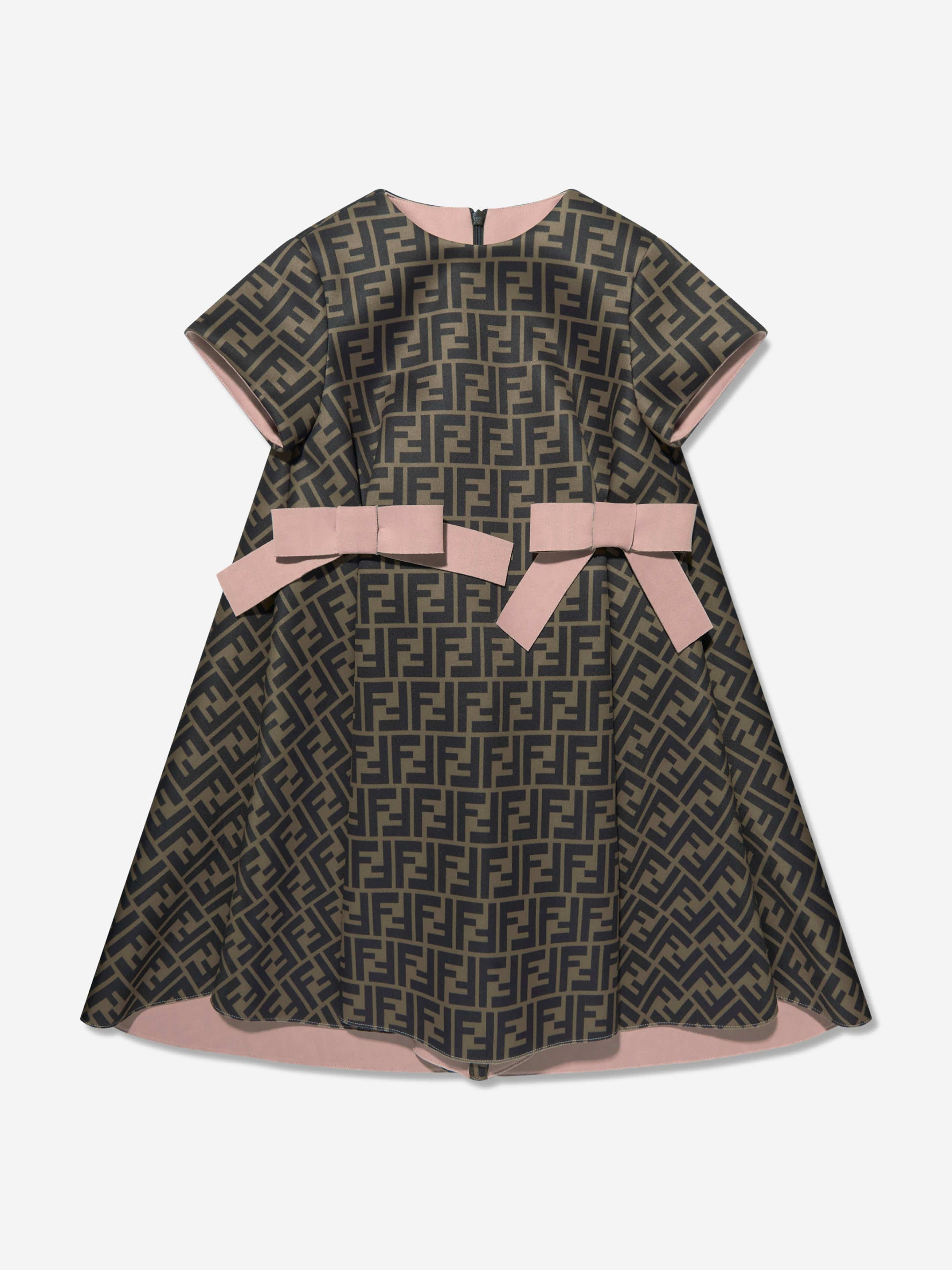 Fendi Girls Neoprene FF Logo Bow Dress | Childsplay Clothing