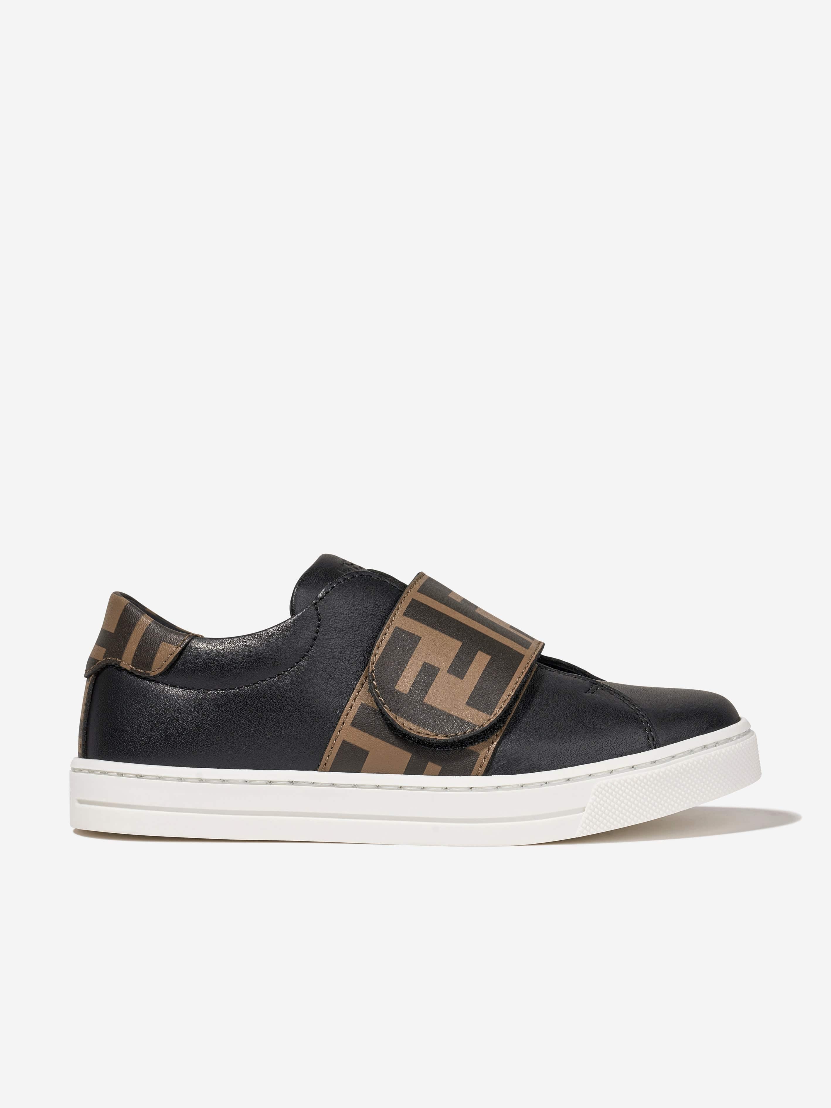 Fendi Kids Leather FF Logo Trainers in Black Childsplay Clothing
