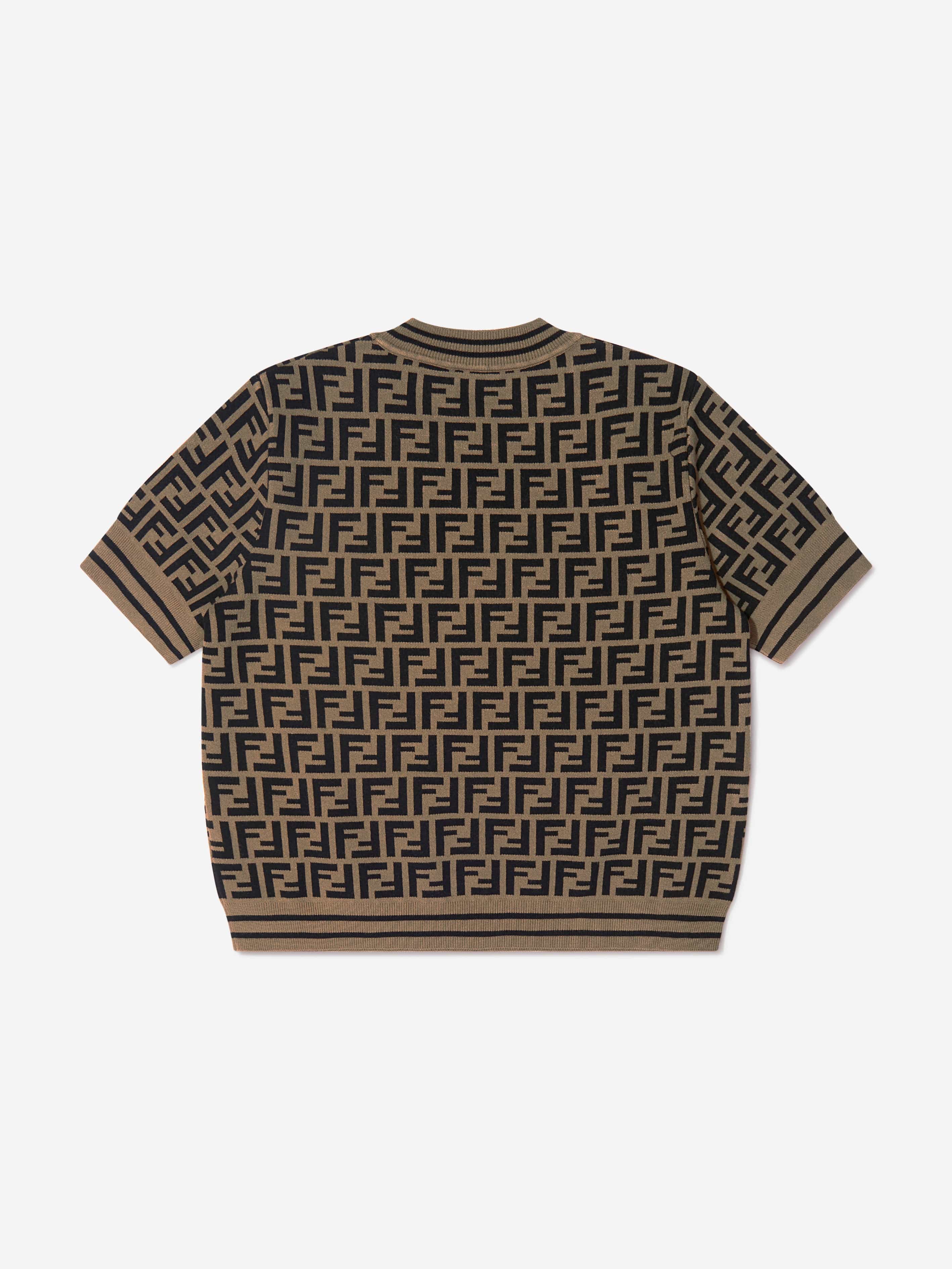 Fendi Girls FF Logo Knitted Top in Brown | Designer Girls