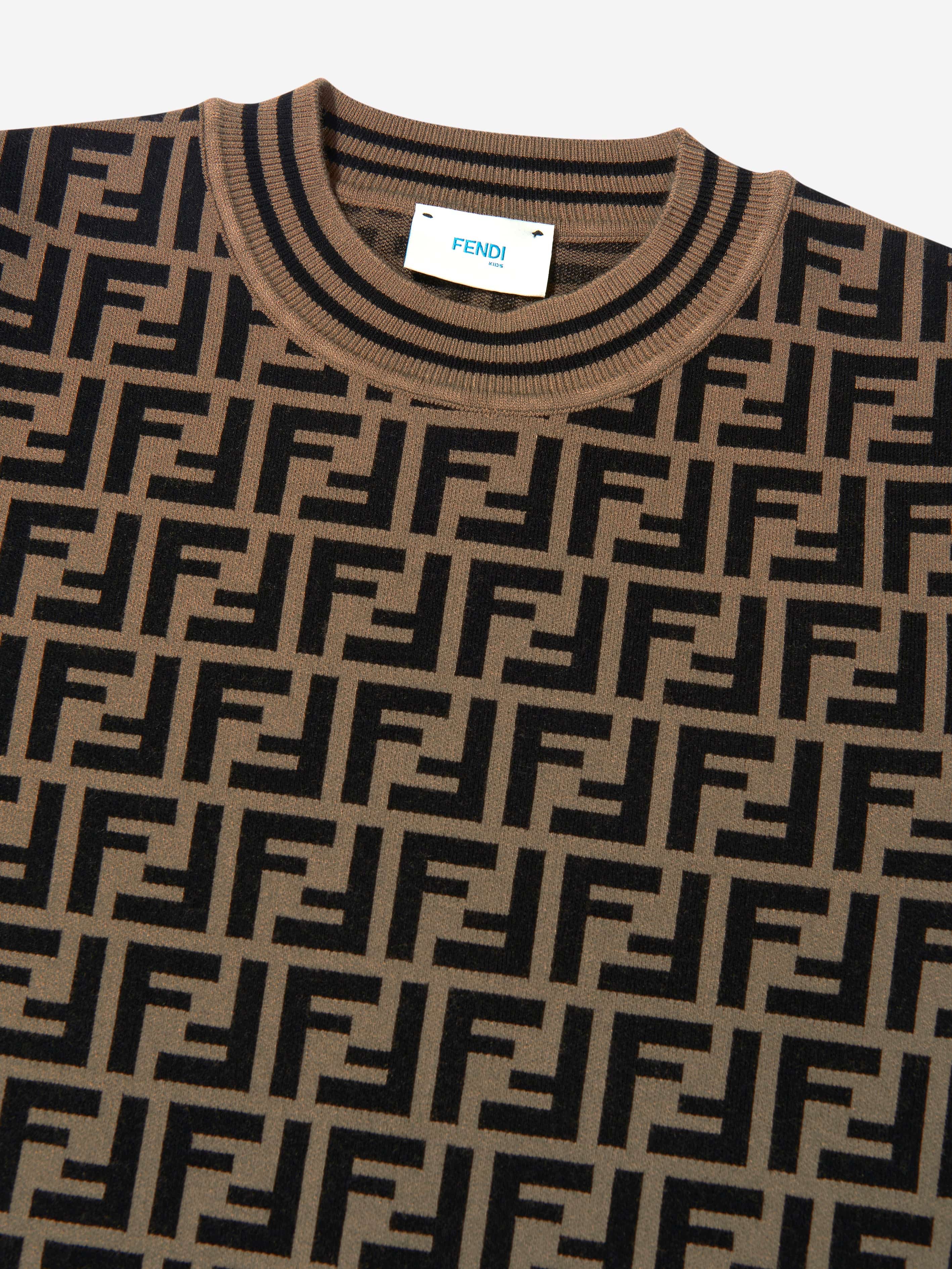 Fendi Girls FF Logo Knitted Top in Brown | Designer Girls