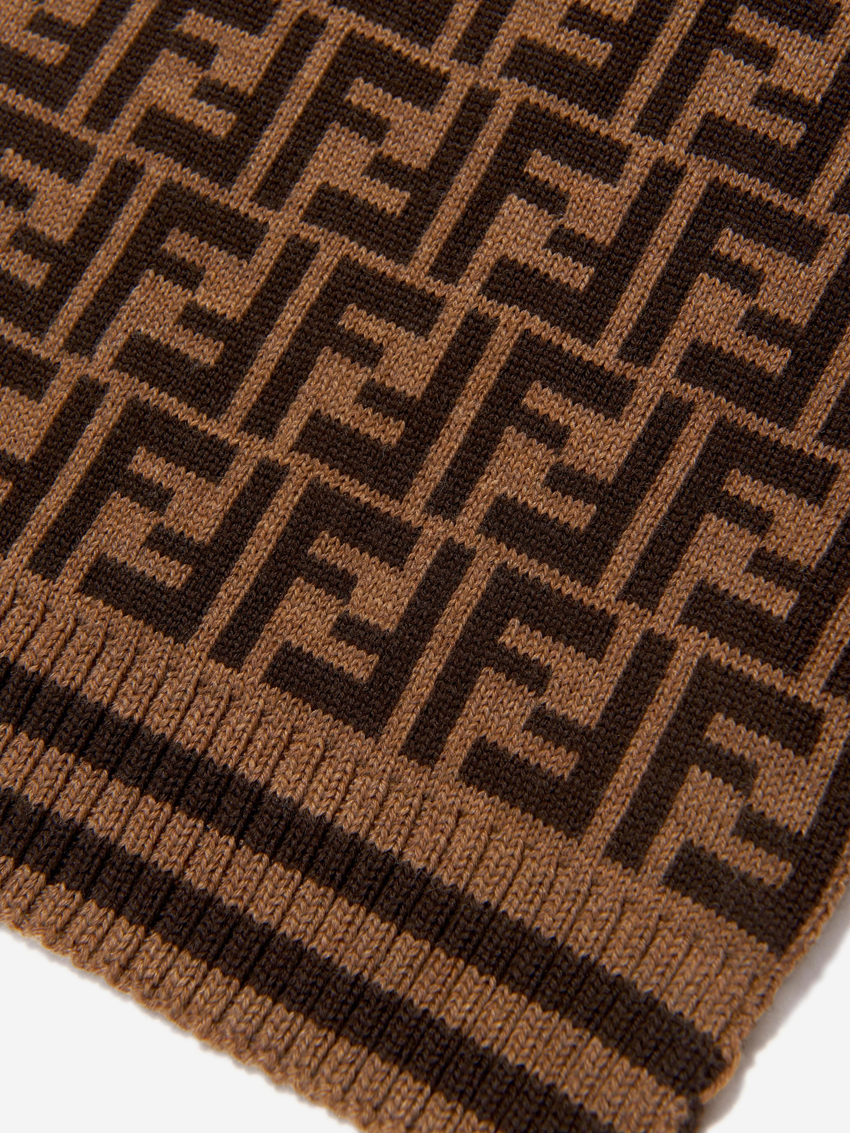 Fendi Kids Fendi Kids Wool Logo Scarf in Brown Childsplay Clothing