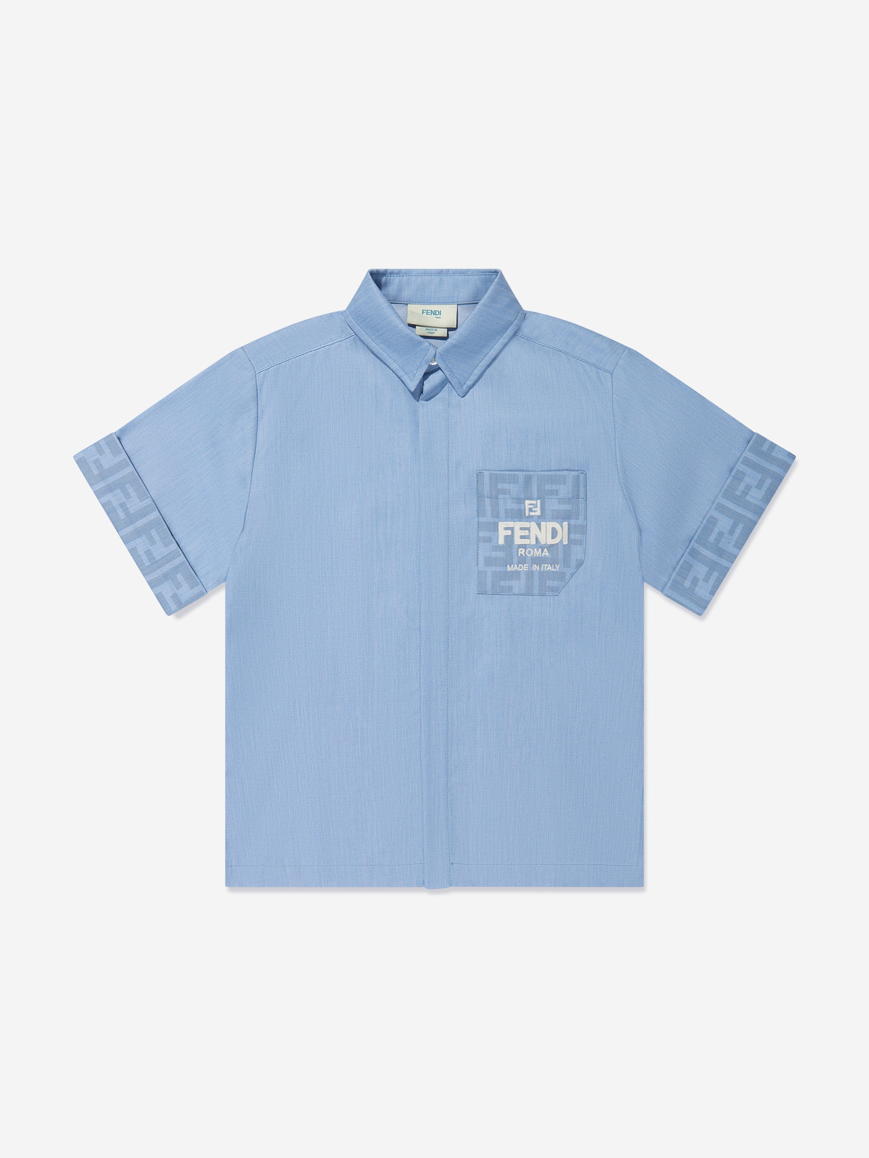 Fendi Boys Chambray FF Logo Shirt in Blue Childsplay Clothing