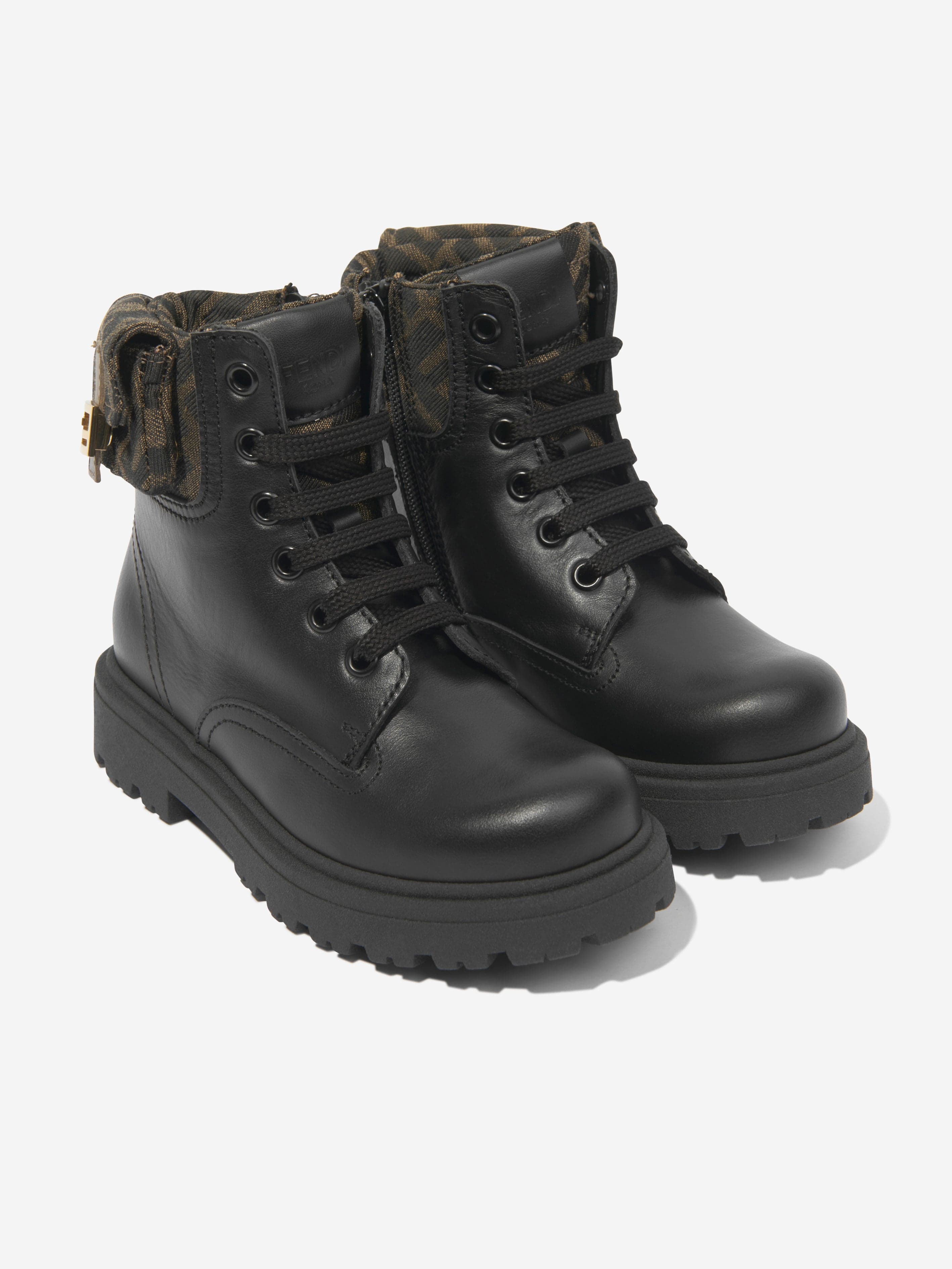 Kids Leather Baguette Biker Boots in Black Childsplay Clothing