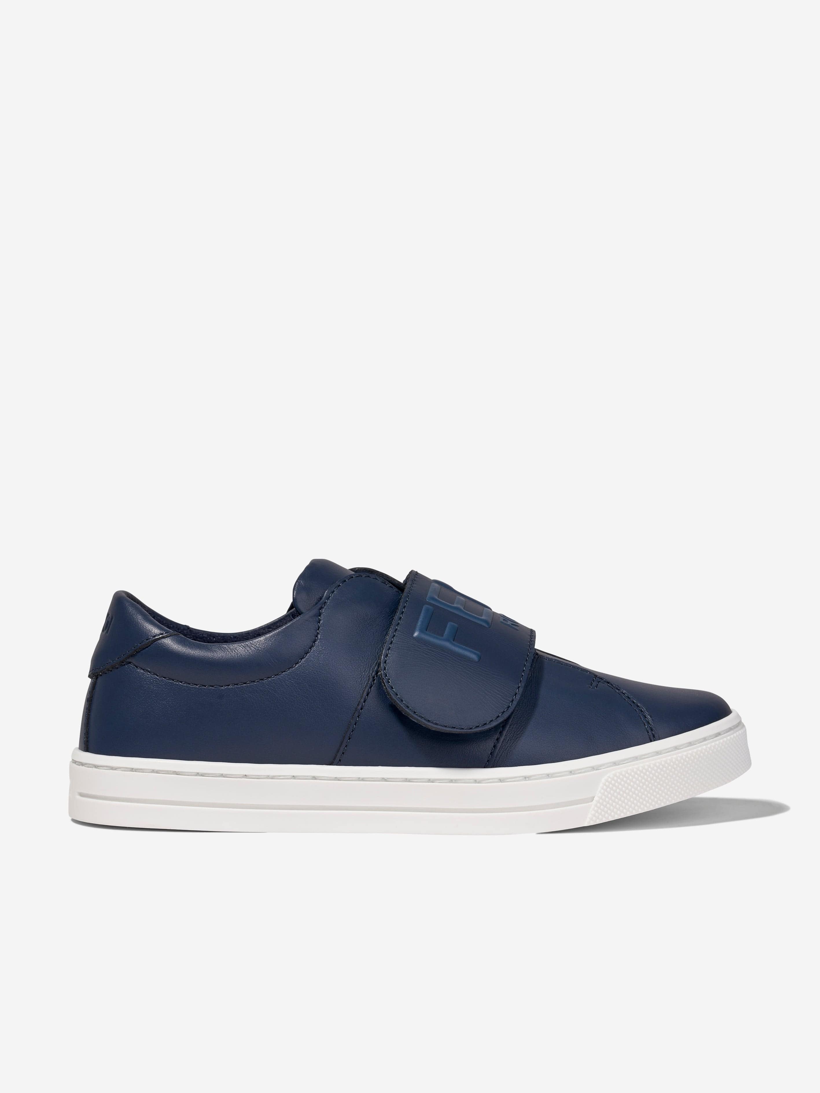 Fendi Kids Leather Logo Trainers in Navy Childsplay Clothing