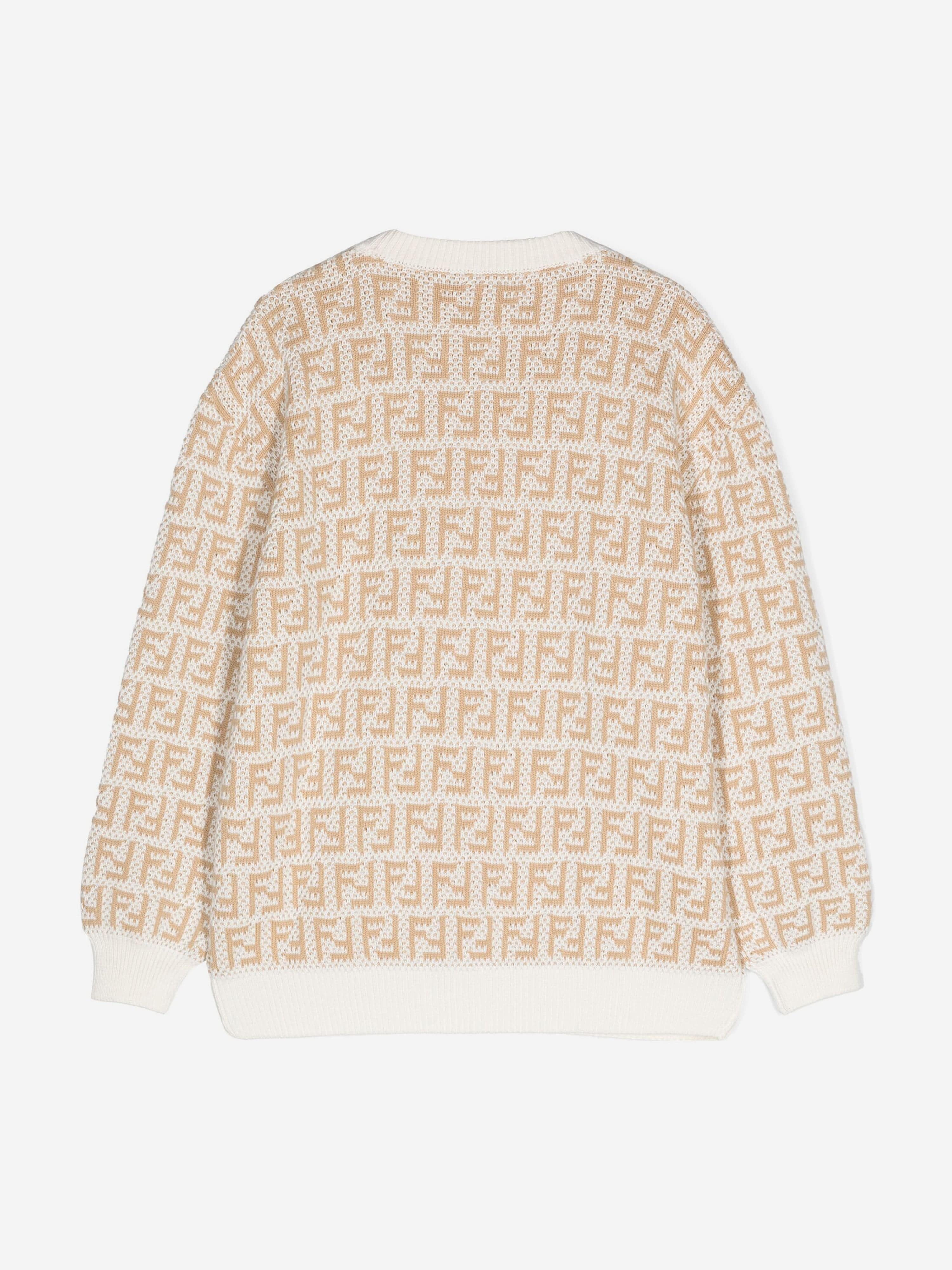 Fendi Kids FF Logo Jumper In Beige Childsplay Clothing