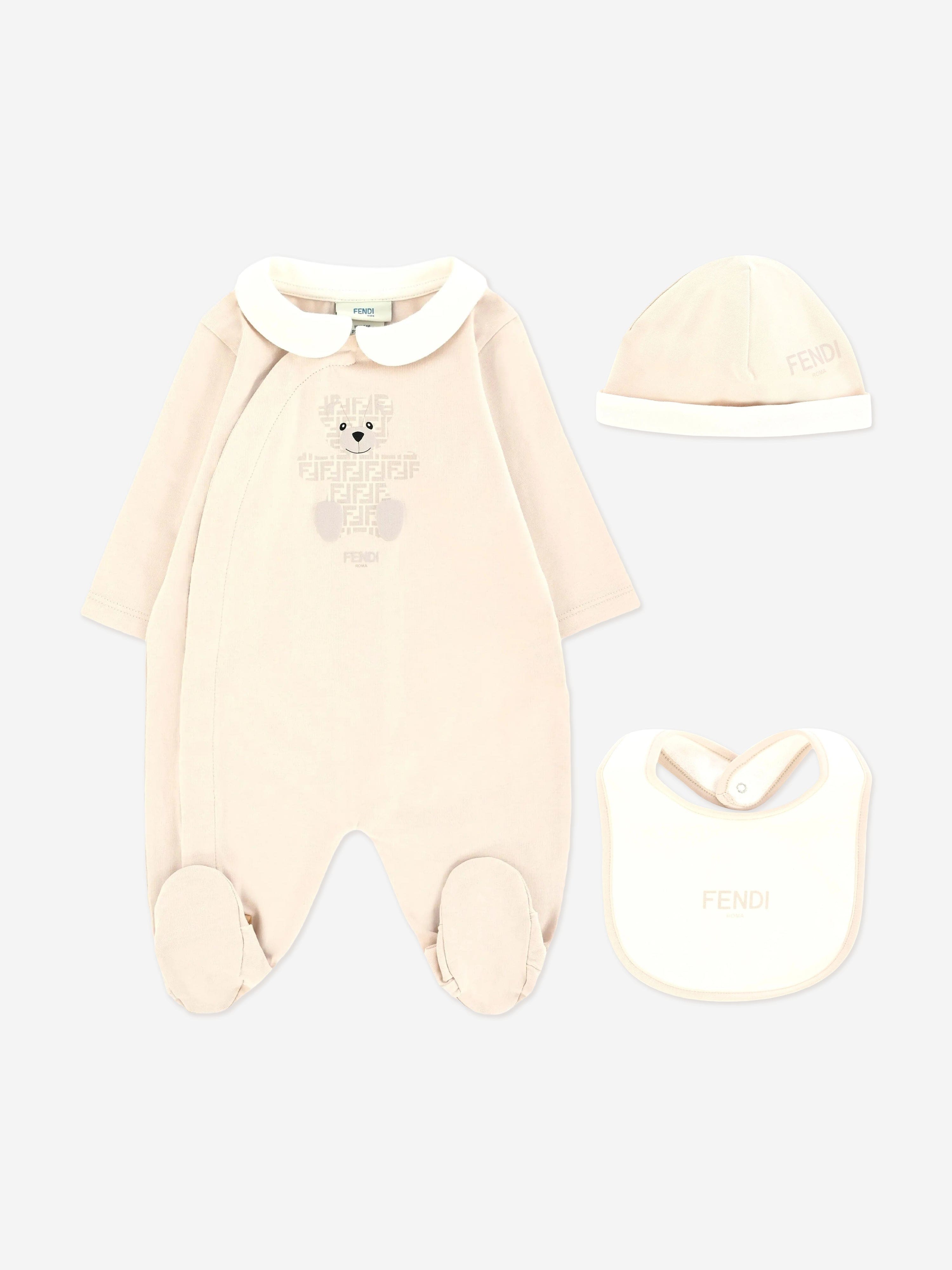 Fendi Kids Fendi Baby Bear Babygrow Set in Beige Childsplay Clothing