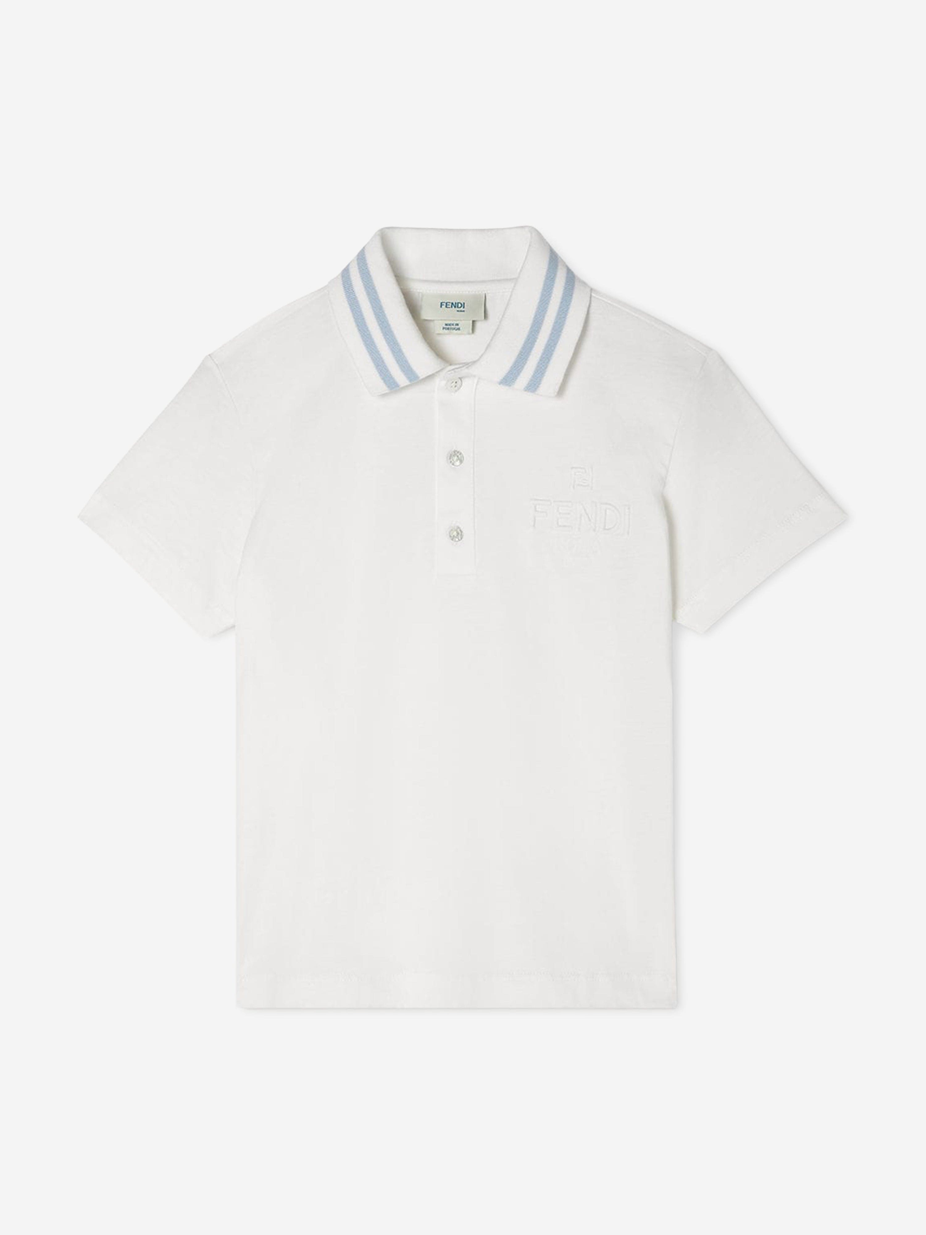 Fendi Kids Fendi Boys Jersey Polo Shirt in White Childsplay Clothing