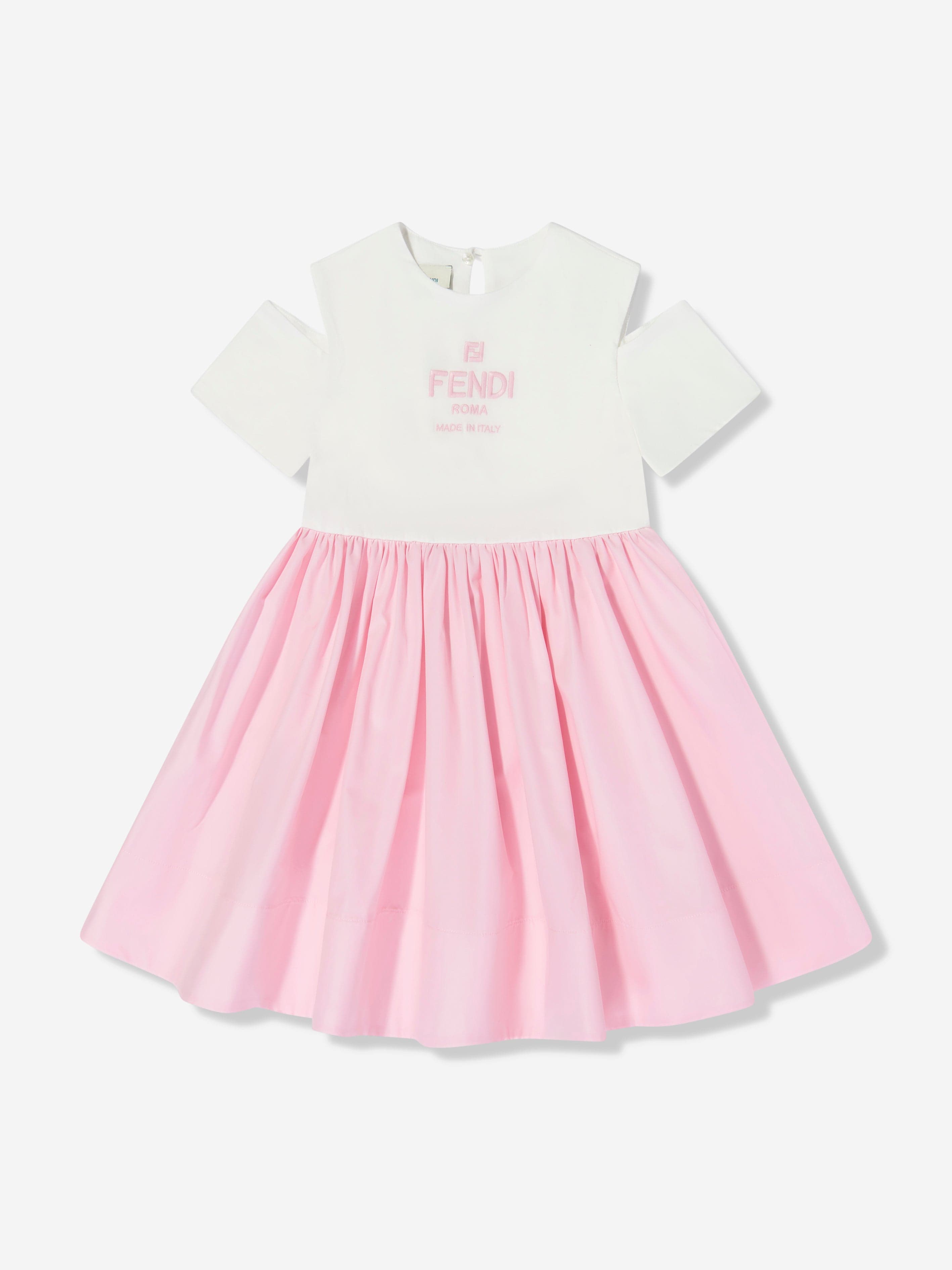Girls Cotton Logo Dress in Pink