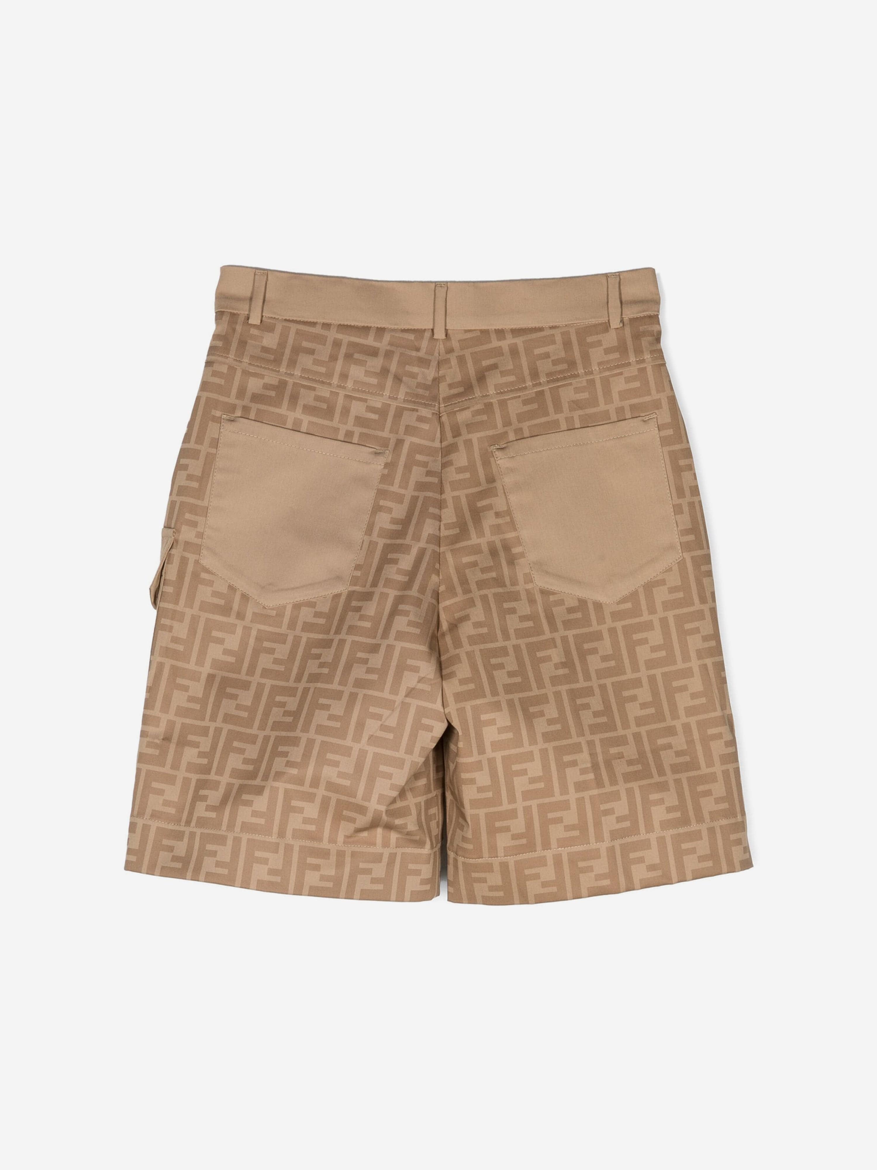 Fendi Kids Fendi Boys FF Logo Shorts in Beige Childsplay Clothing