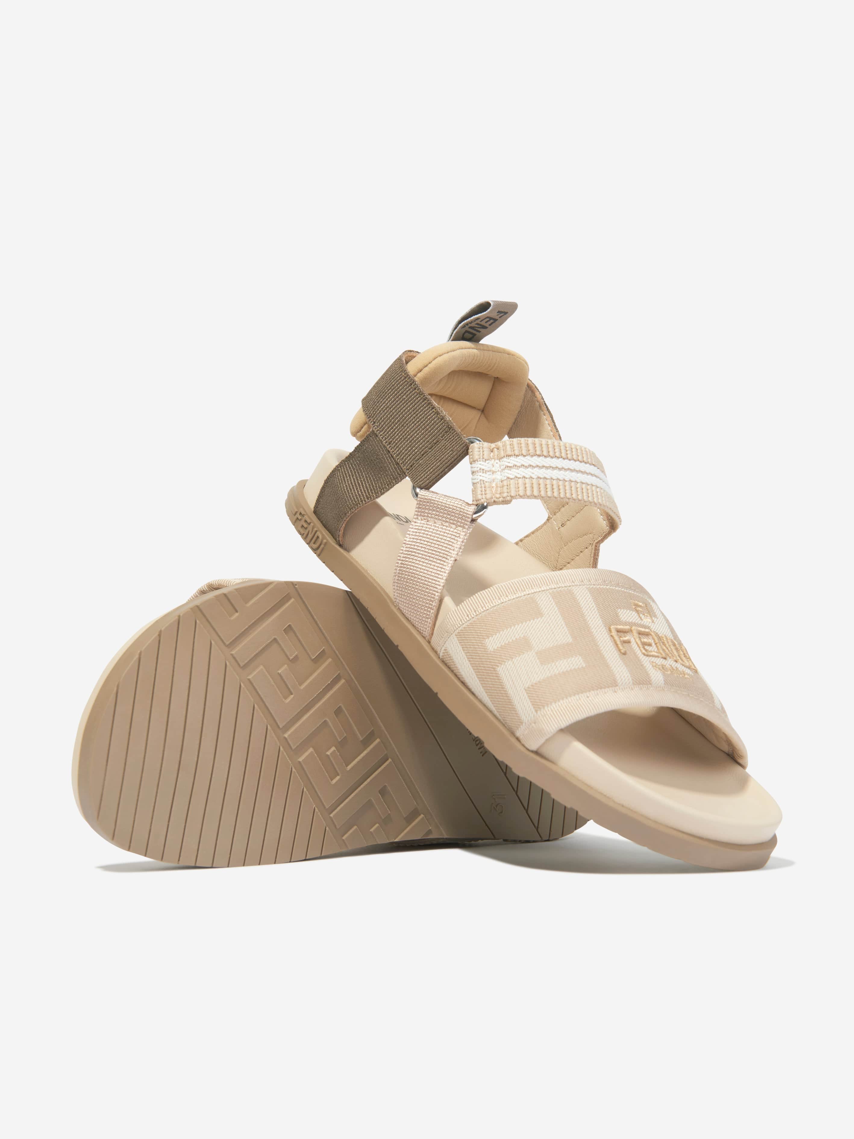 Fendi Girls FF Logo Sandals in Beige Childsplay Clothing