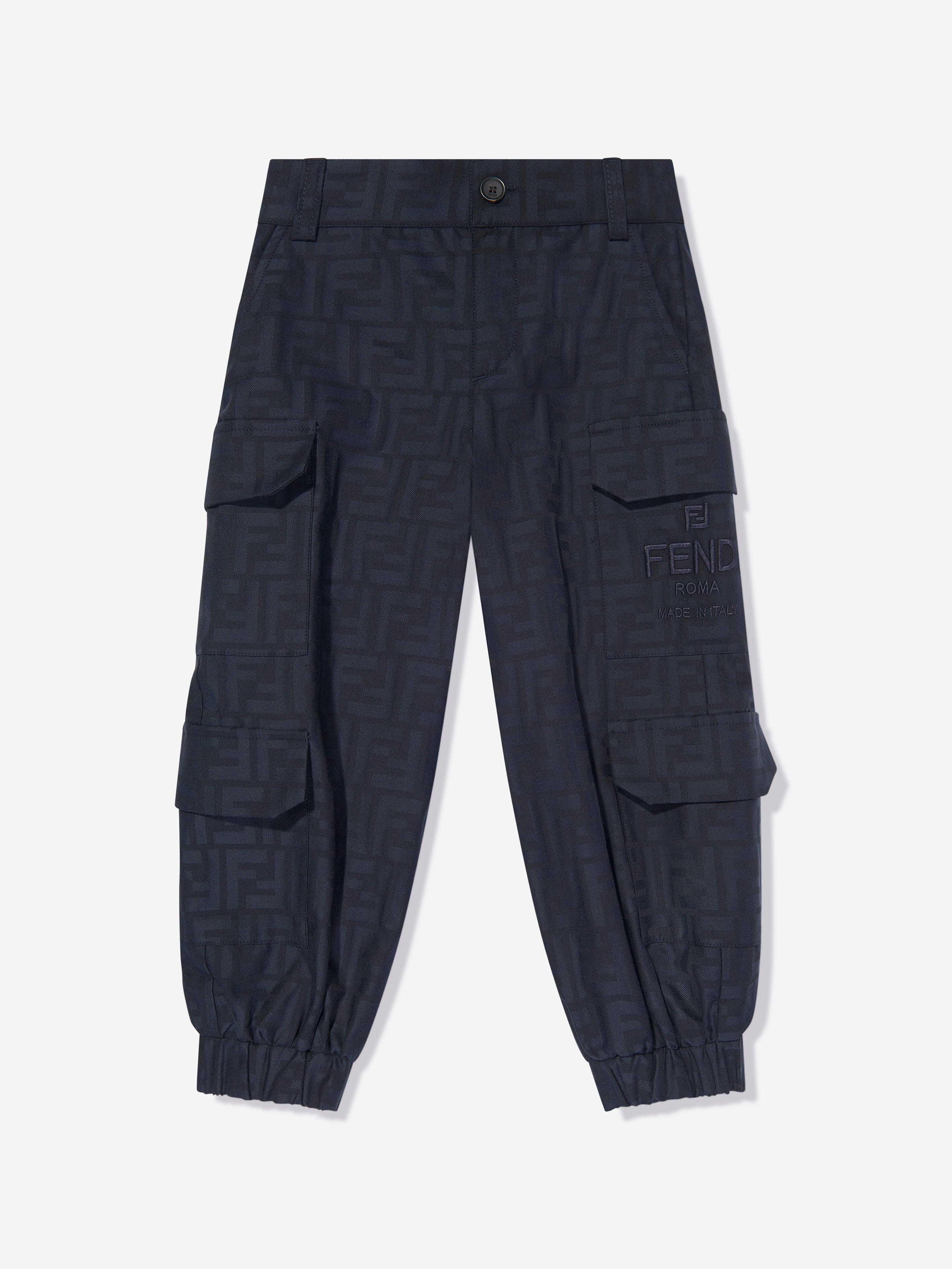 Fendi Kids Fendi Kids FF Jacquard Cargo Trousers in Navy